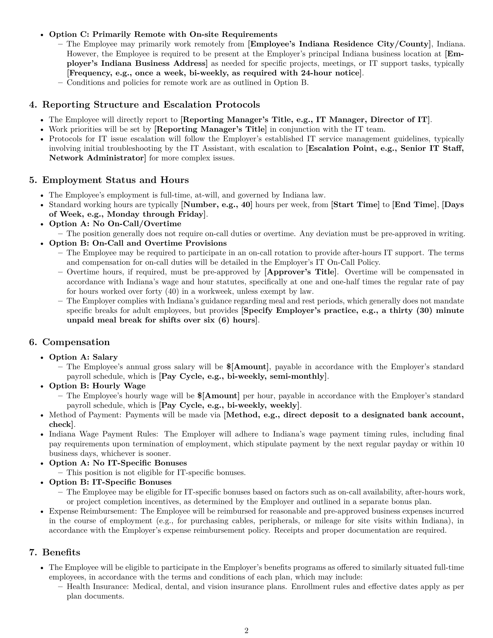 Preview page 2 of Pro Indiana IT assistant employment contract template