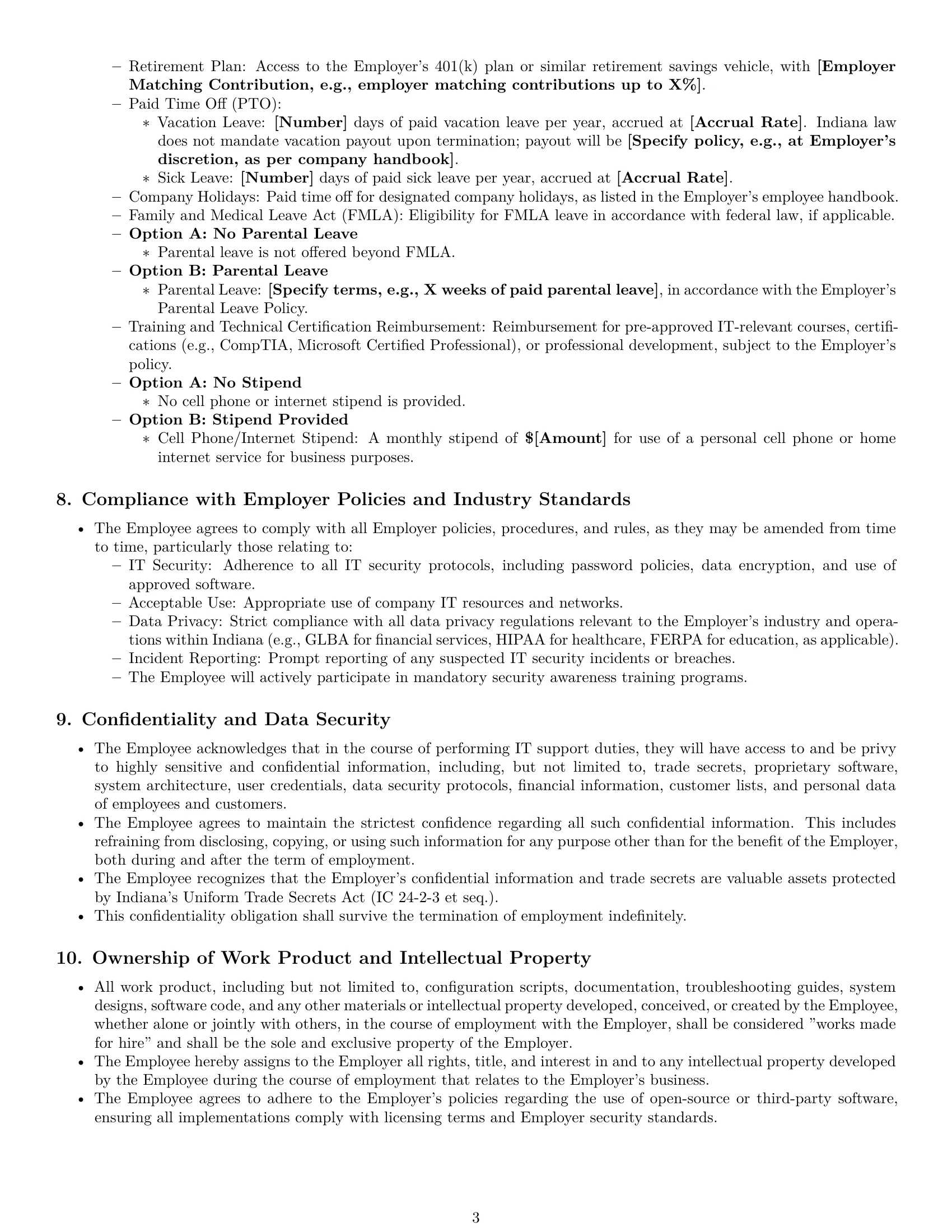 Preview page 3 of Pro Indiana IT assistant employment contract template