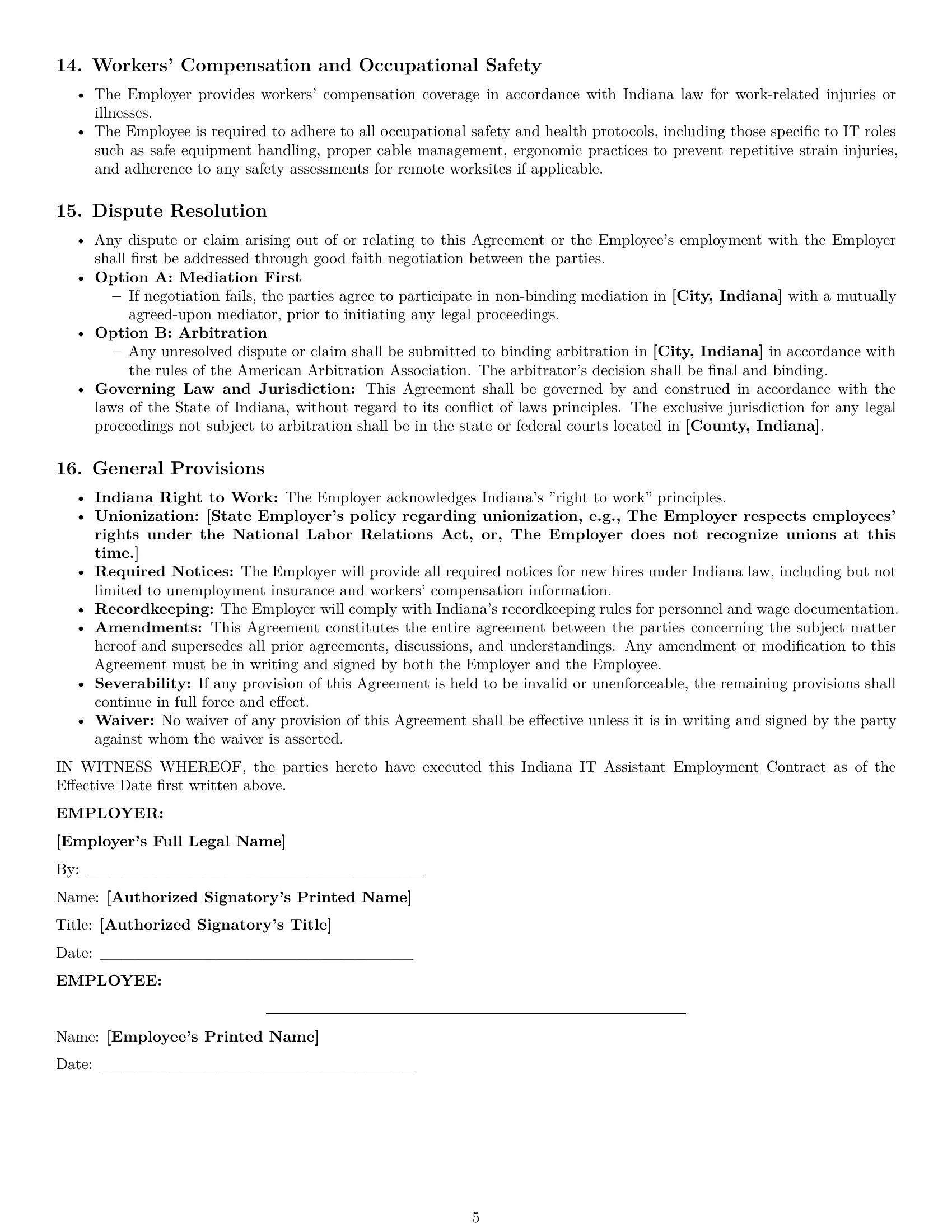 Preview page 5 of Pro Indiana IT assistant employment contract template