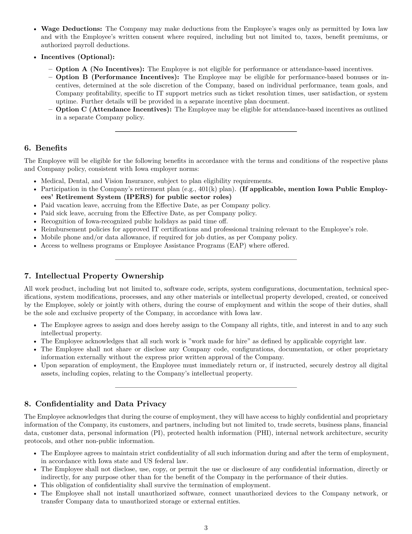 Preview page 3 of Pro Iowa IT assistant employment contract template