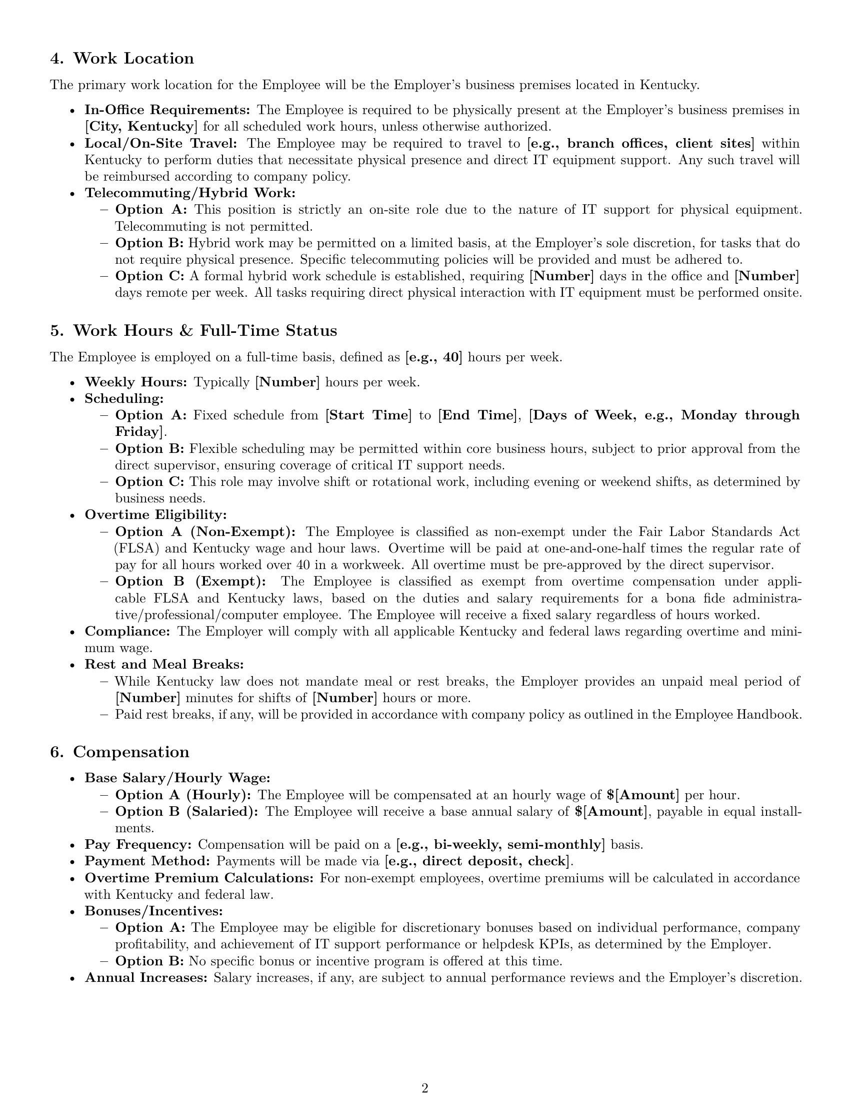 Preview page 2 of Pro Kentucky IT assistant employment contract template