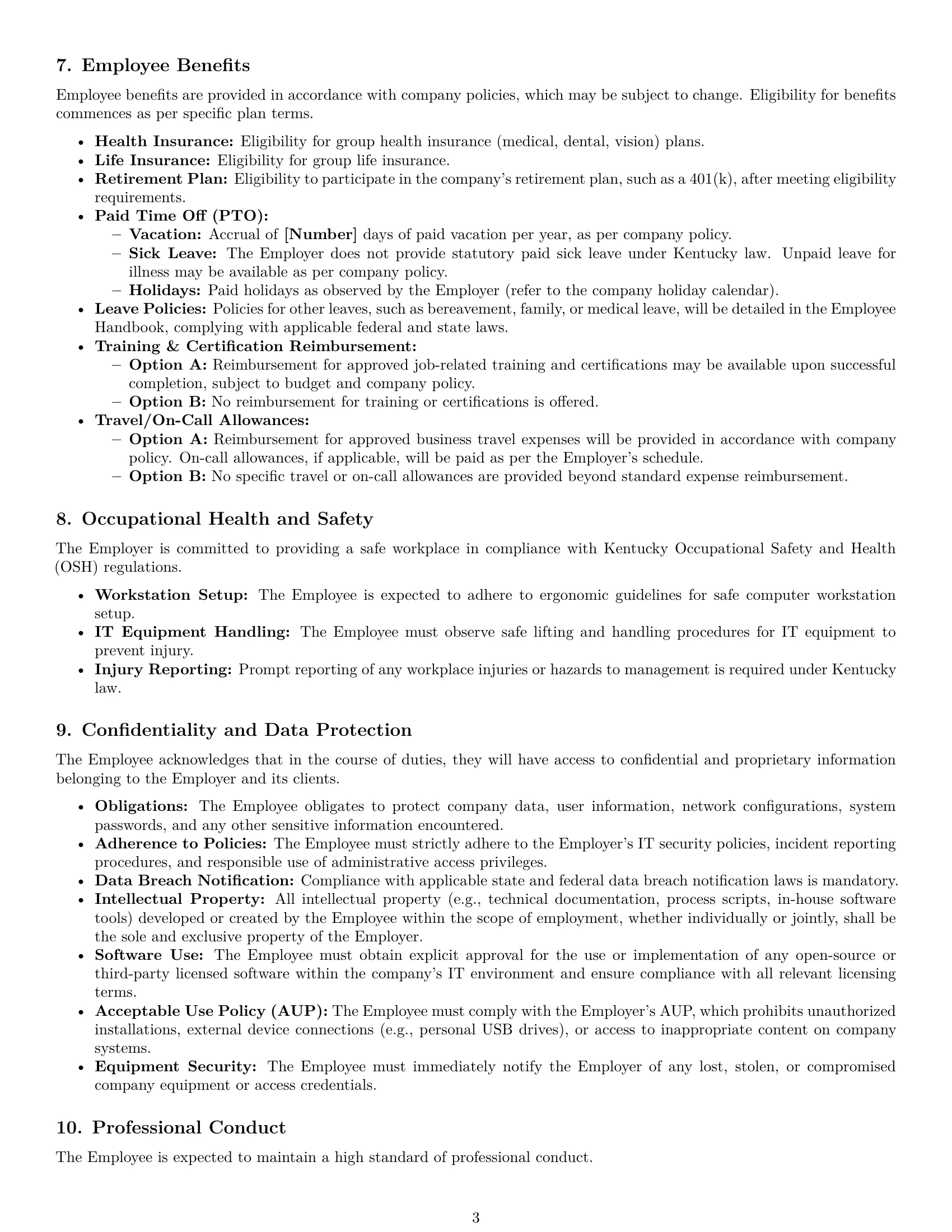 Preview page 3 of Pro Kentucky IT assistant employment contract template