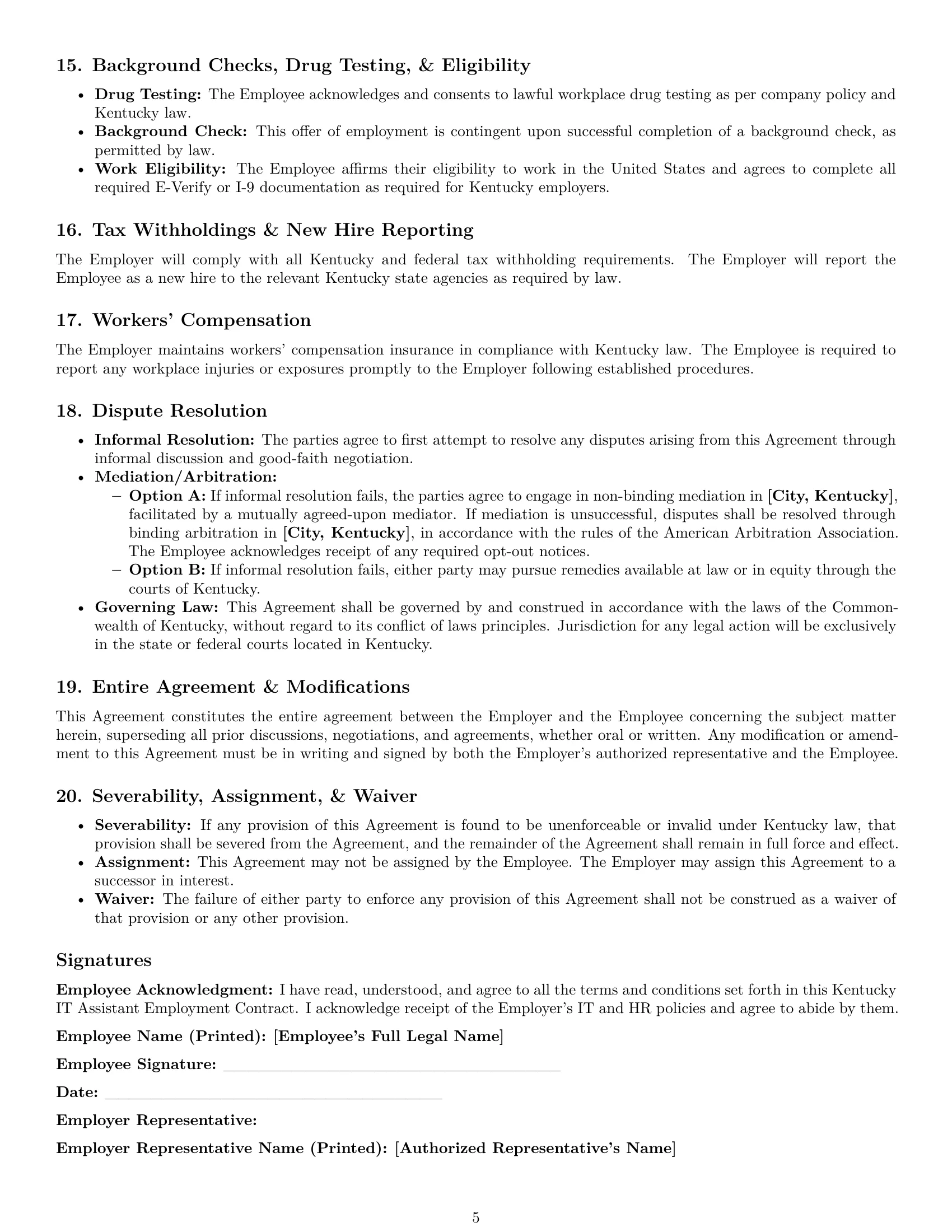 Preview page 5 of Pro Kentucky IT assistant employment contract template