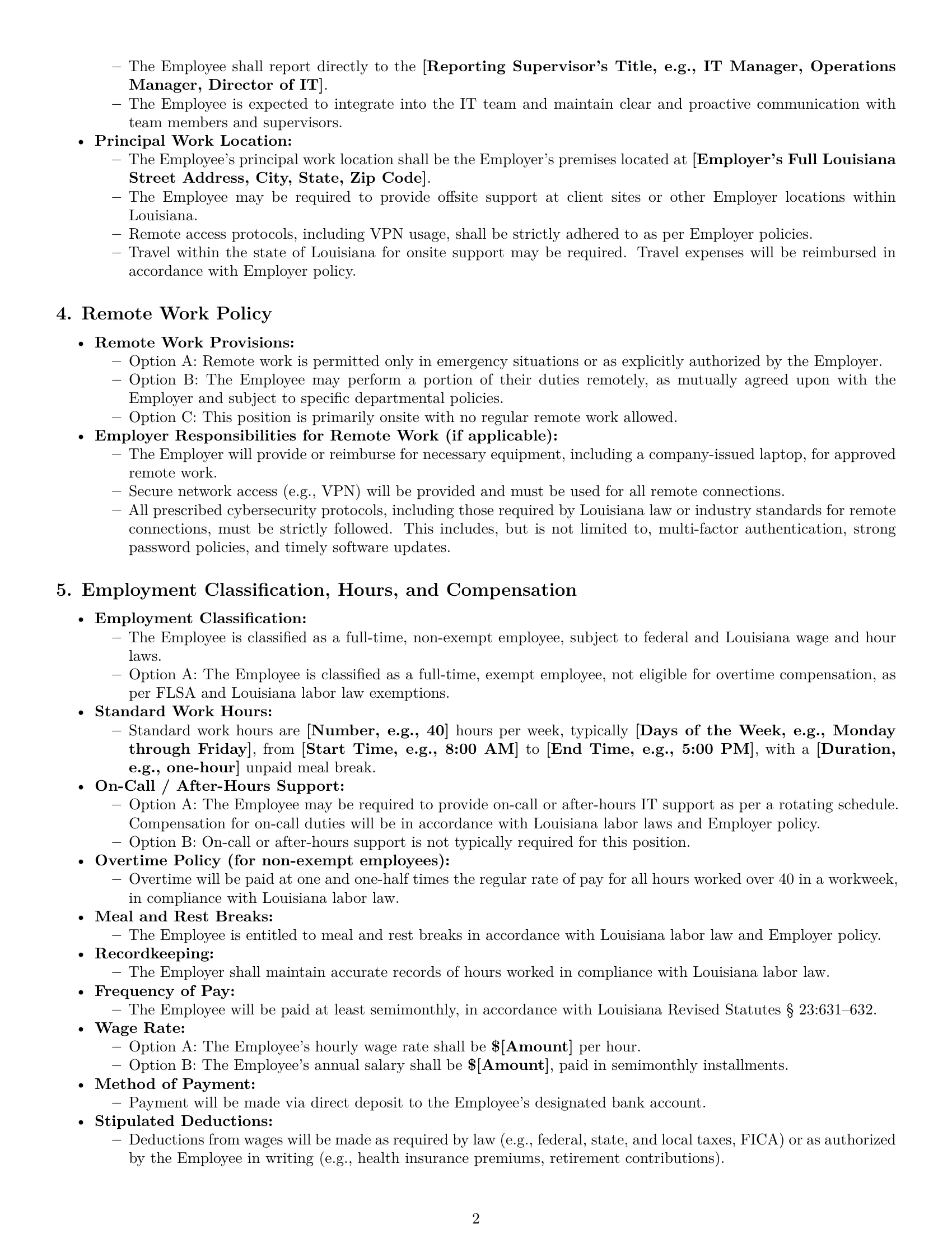Preview page 2 of Pro Louisiana IT assistant employment contract template