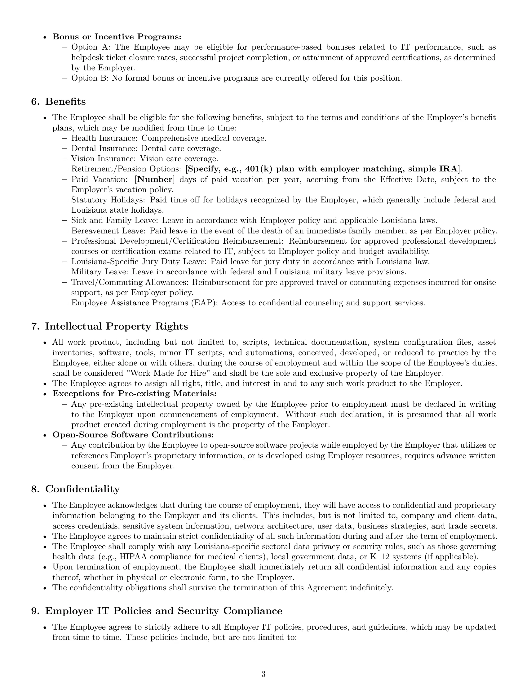 Preview page 3 of Pro Louisiana IT assistant employment contract template