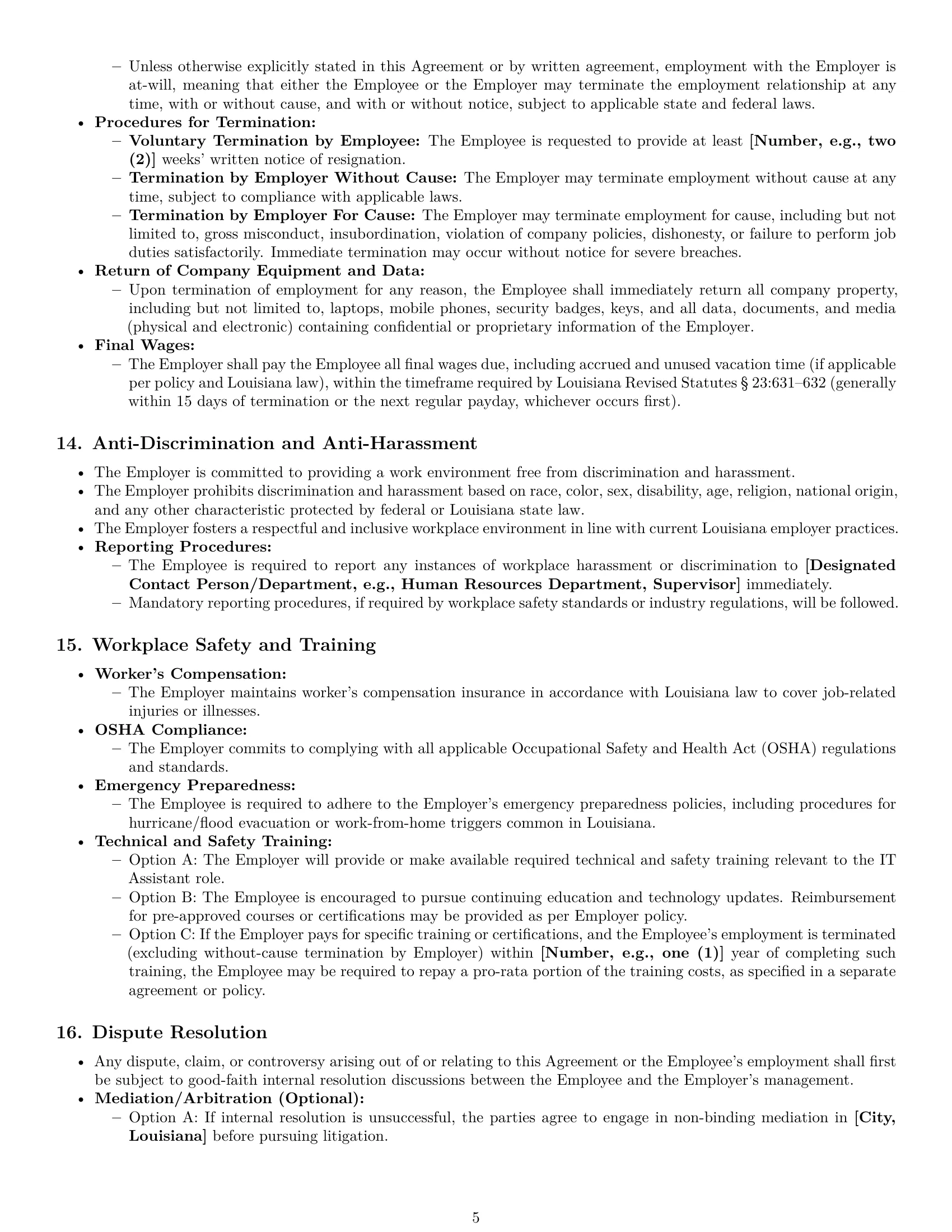 Preview page 5 of Pro Louisiana IT assistant employment contract template