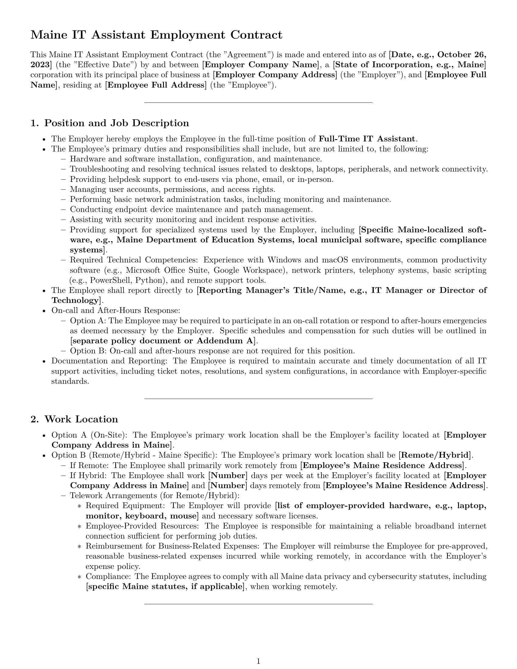 Preview page 1 of Pro Maine IT assistant employment contract template