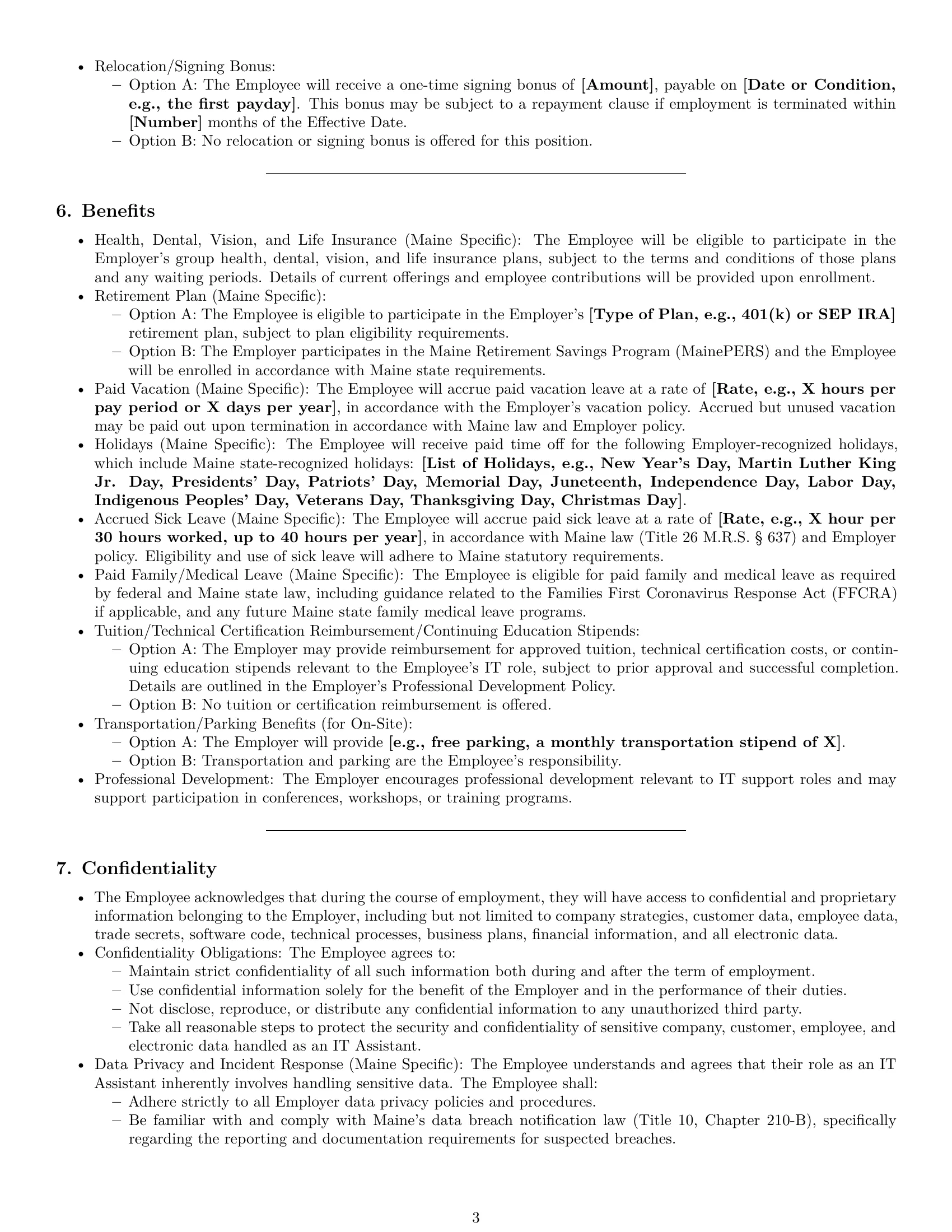 Preview page 3 of Pro Maine IT assistant employment contract template