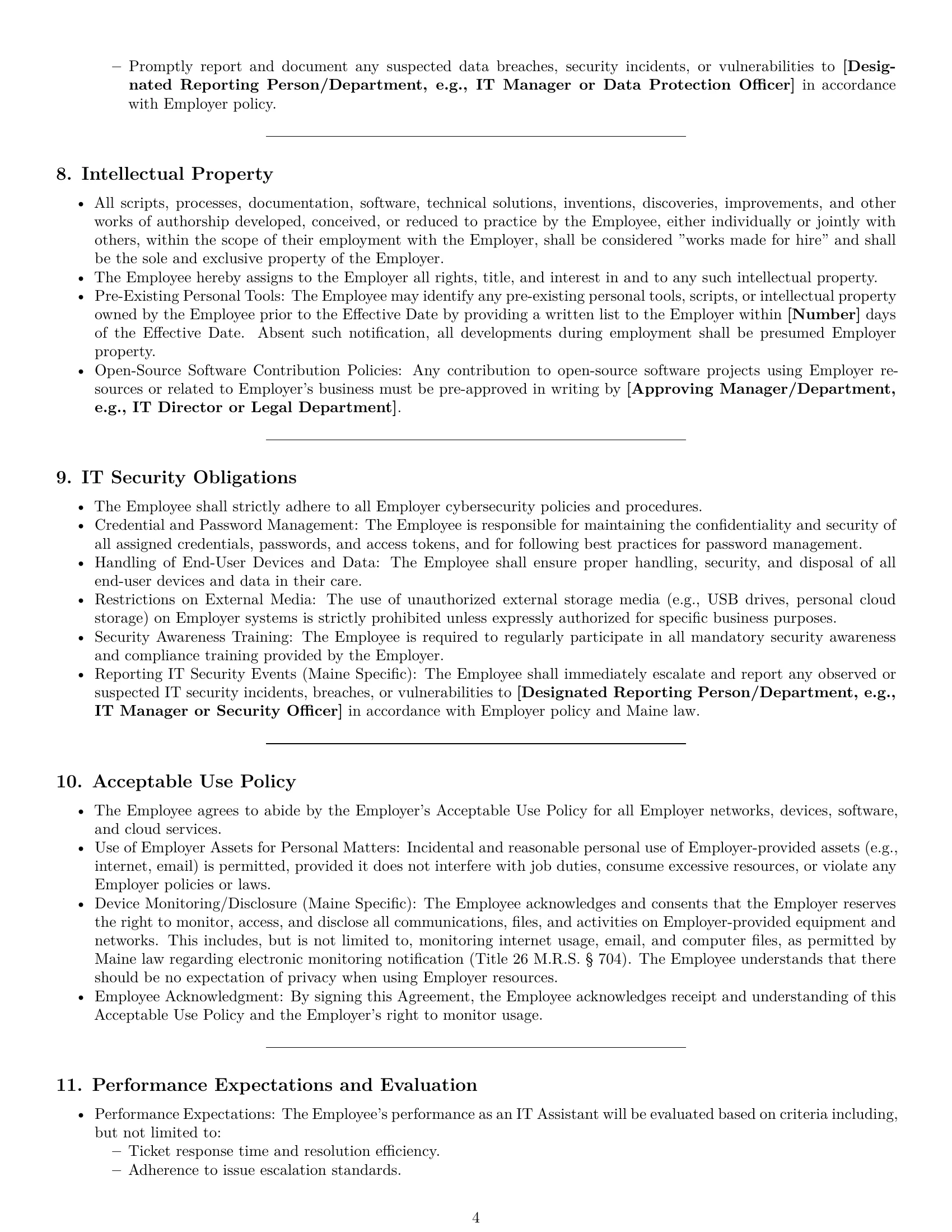 Preview page 4 of Pro Maine IT assistant employment contract template