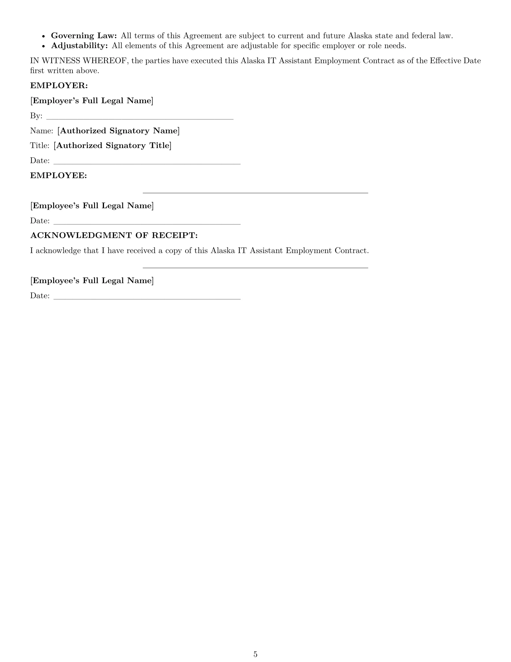 Preview page 5 of Pro Alaska IT assistant employment contract template