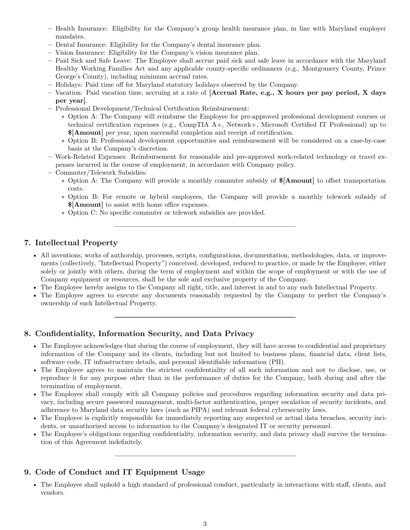 Preview page 3 of Pro Maryland IT assistant employment contract template