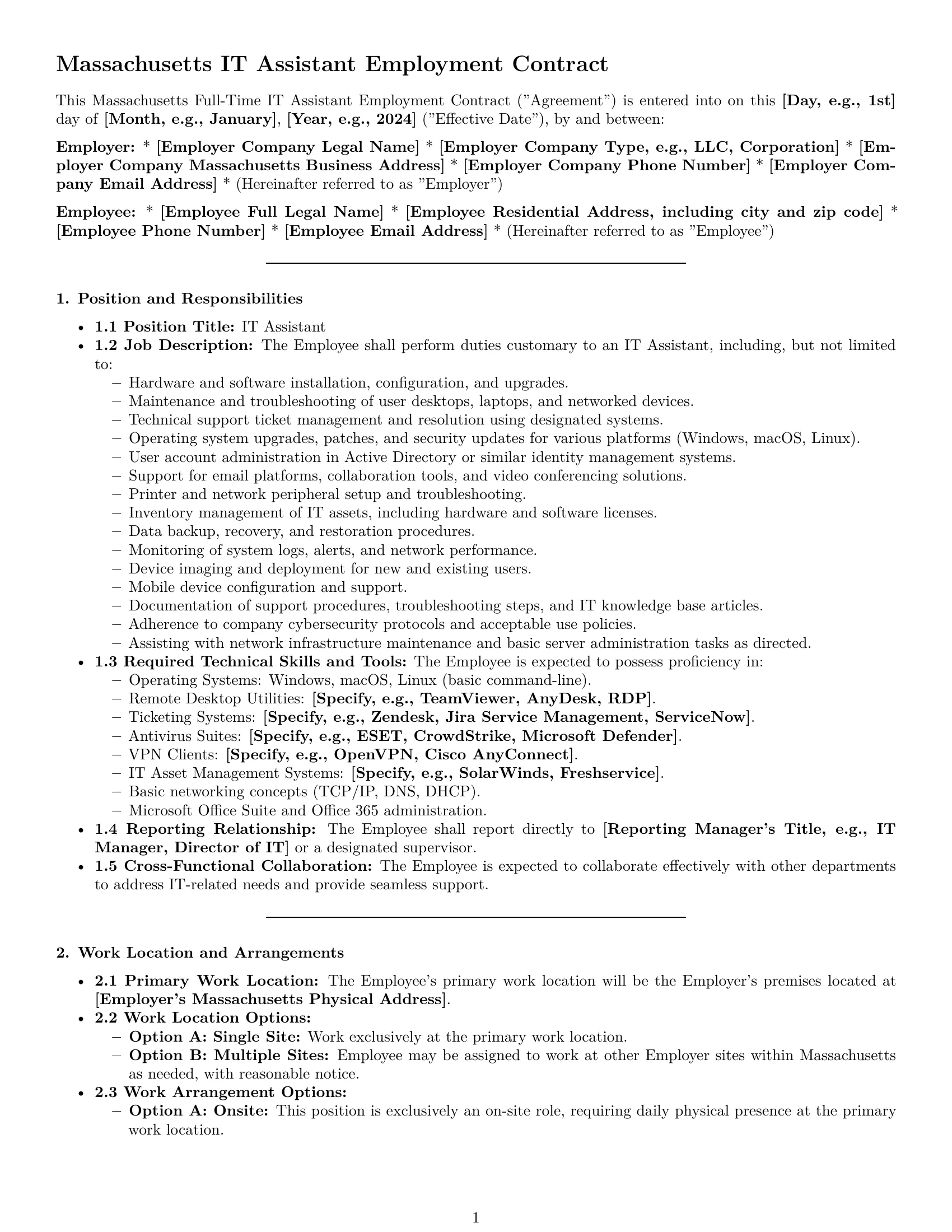 Preview page 1 of Pro Massachusetts IT assistant employment contract template
