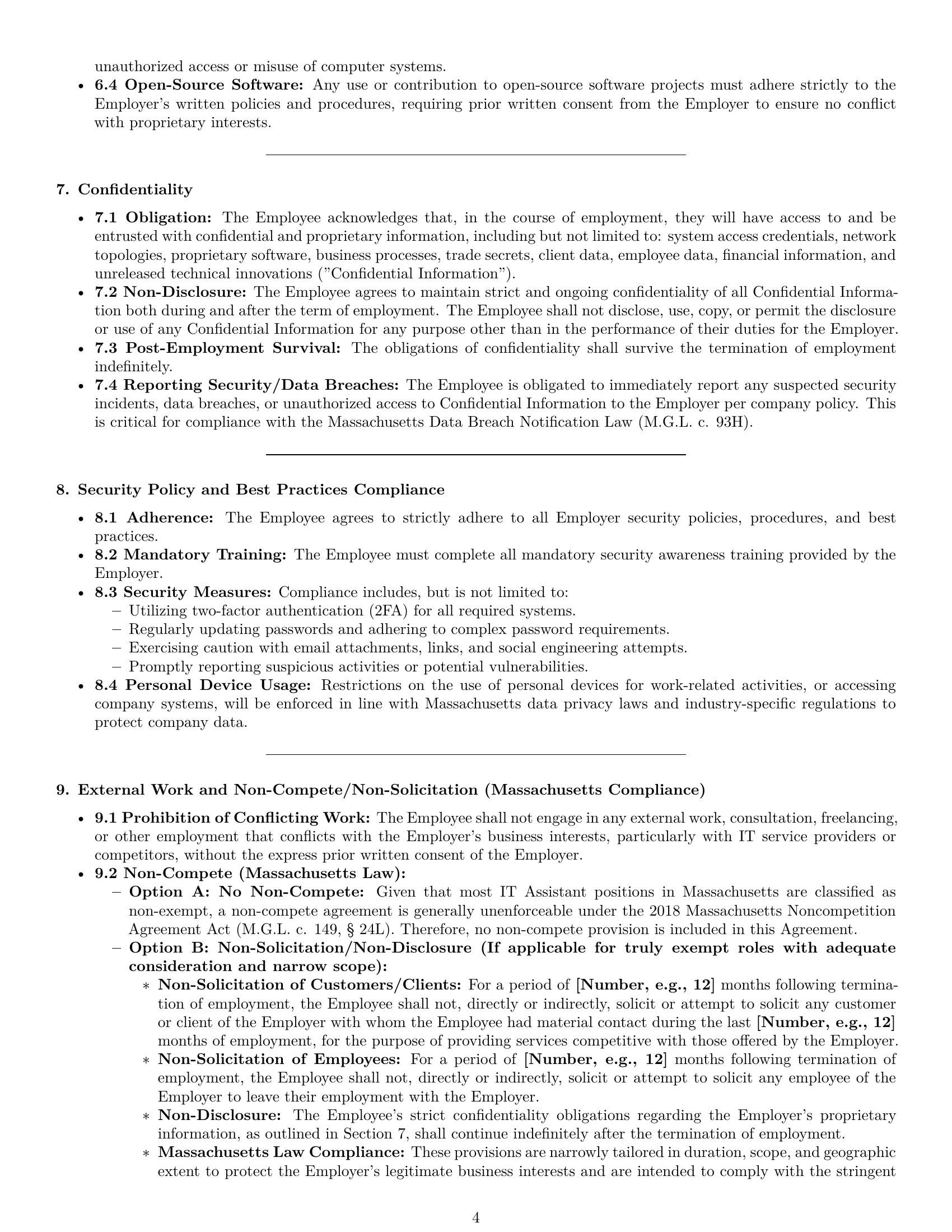 Preview page 4 of Pro Massachusetts IT assistant employment contract template