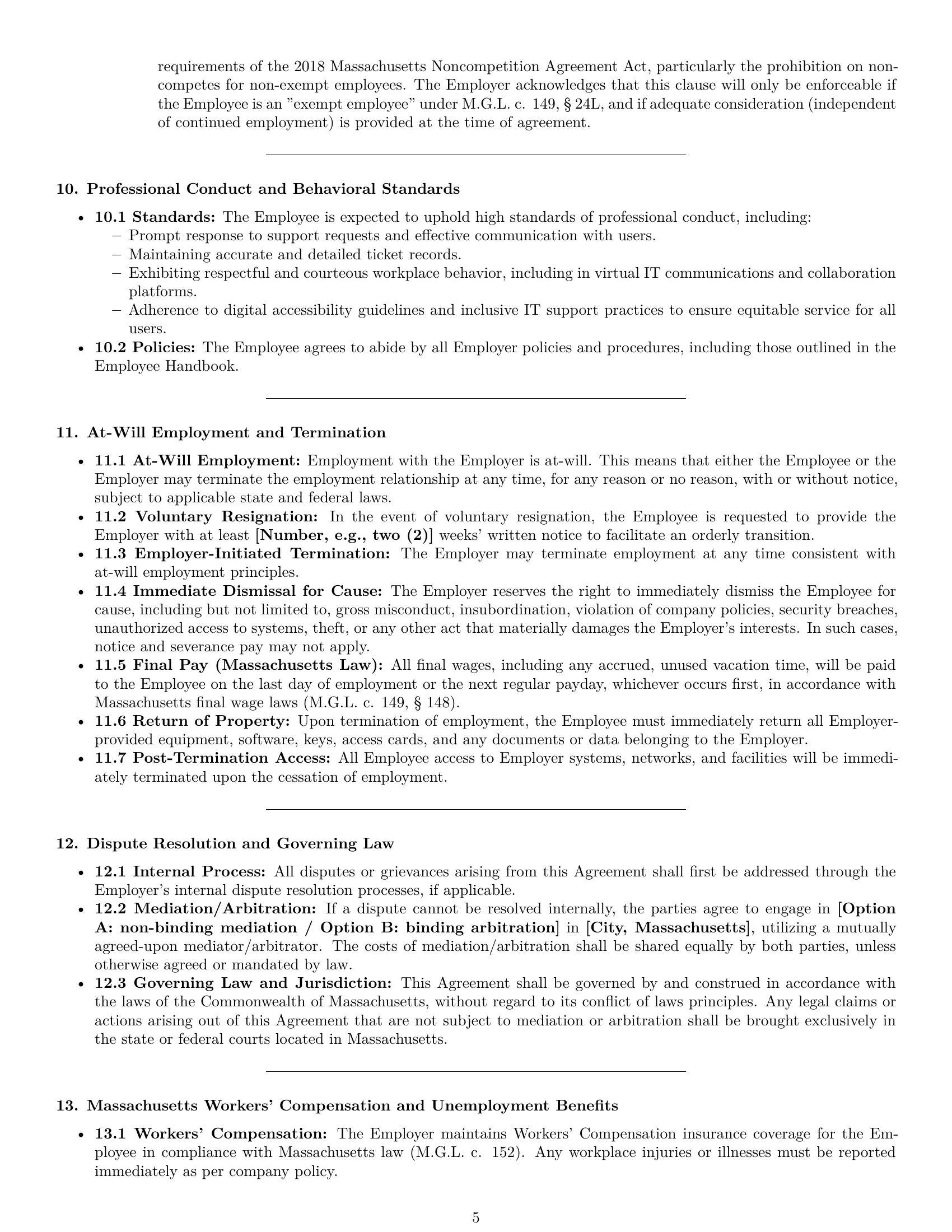 Preview page 5 of Pro Massachusetts IT assistant employment contract template