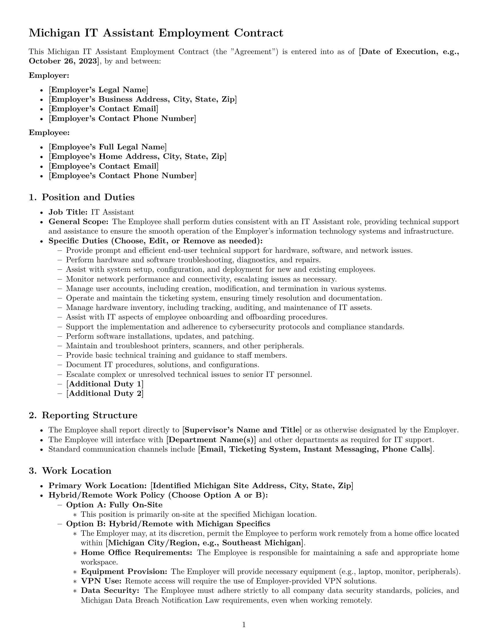 Preview page 1 of Pro Michigan IT assistant employment contract template