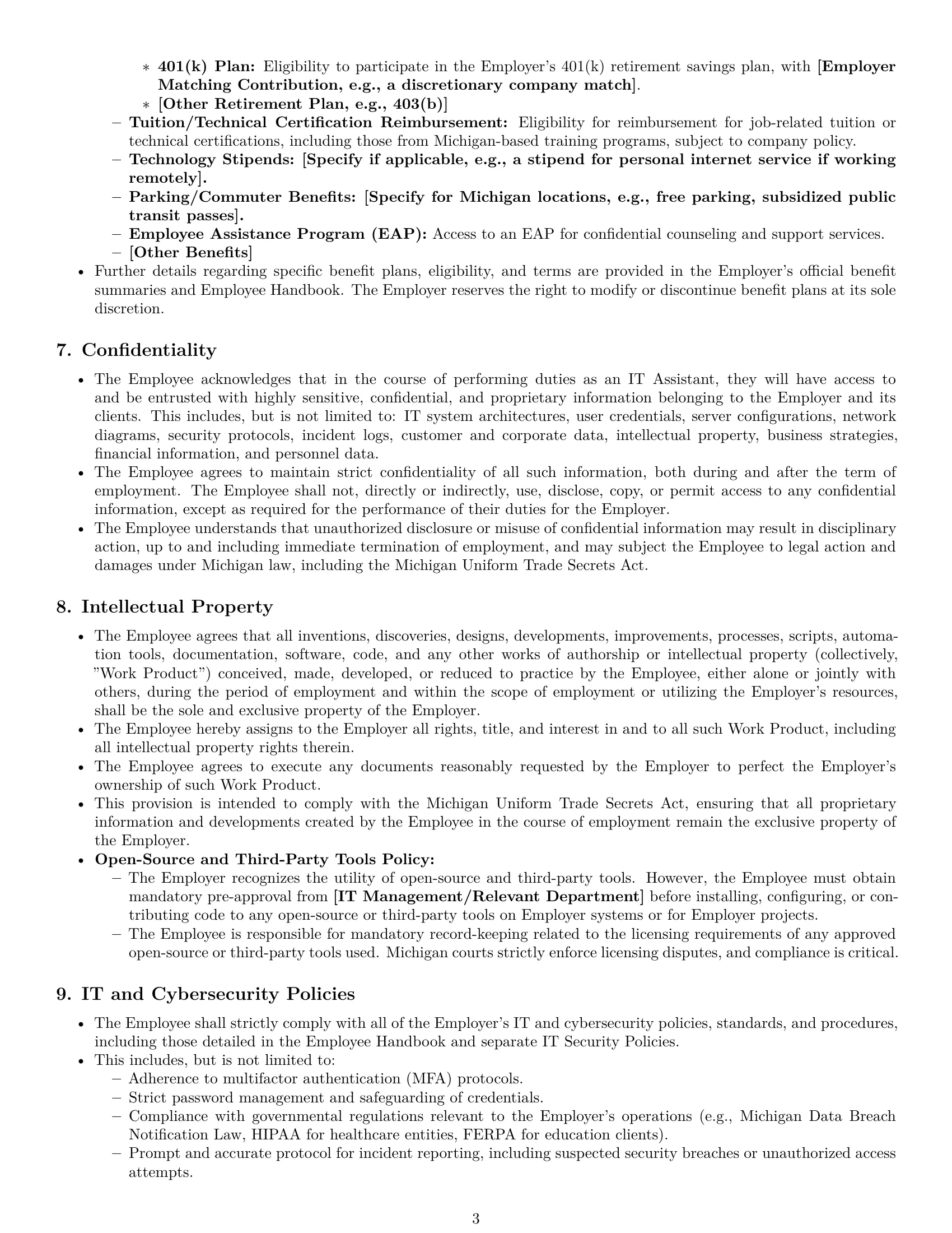 Preview page 3 of Pro Michigan IT assistant employment contract template