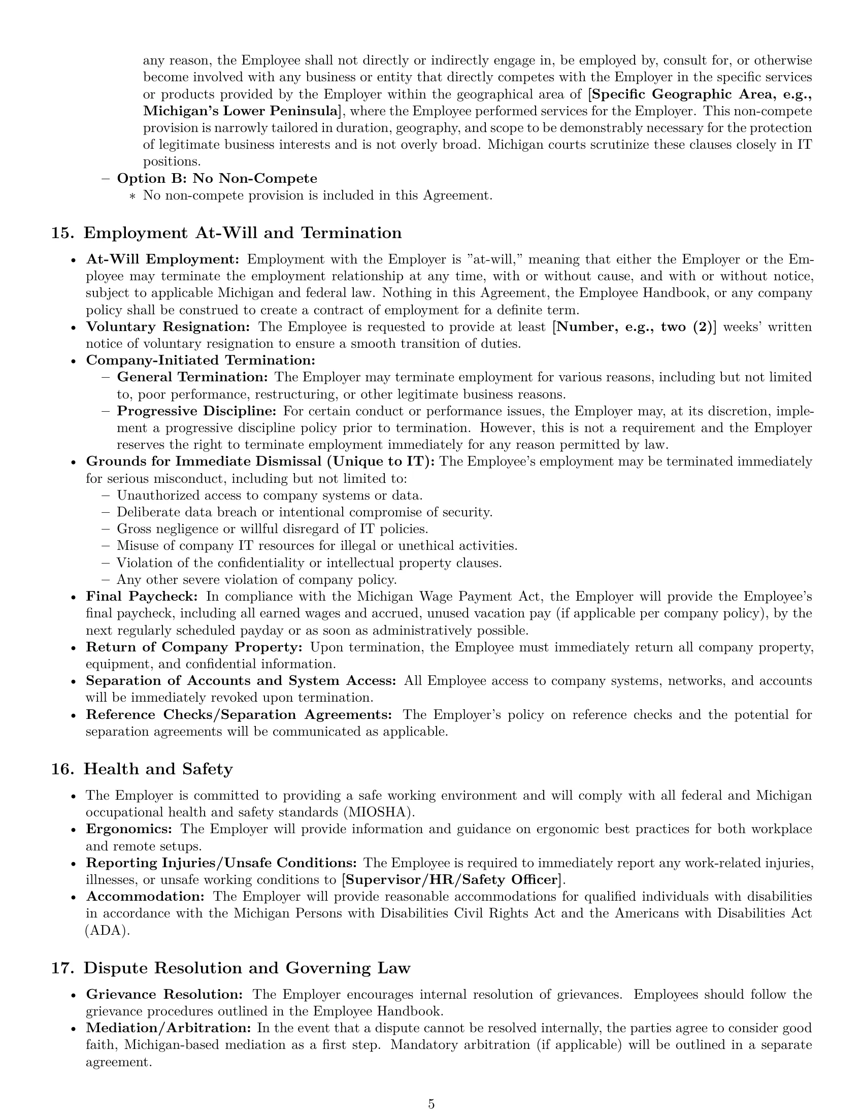 Preview page 5 of Pro Michigan IT assistant employment contract template