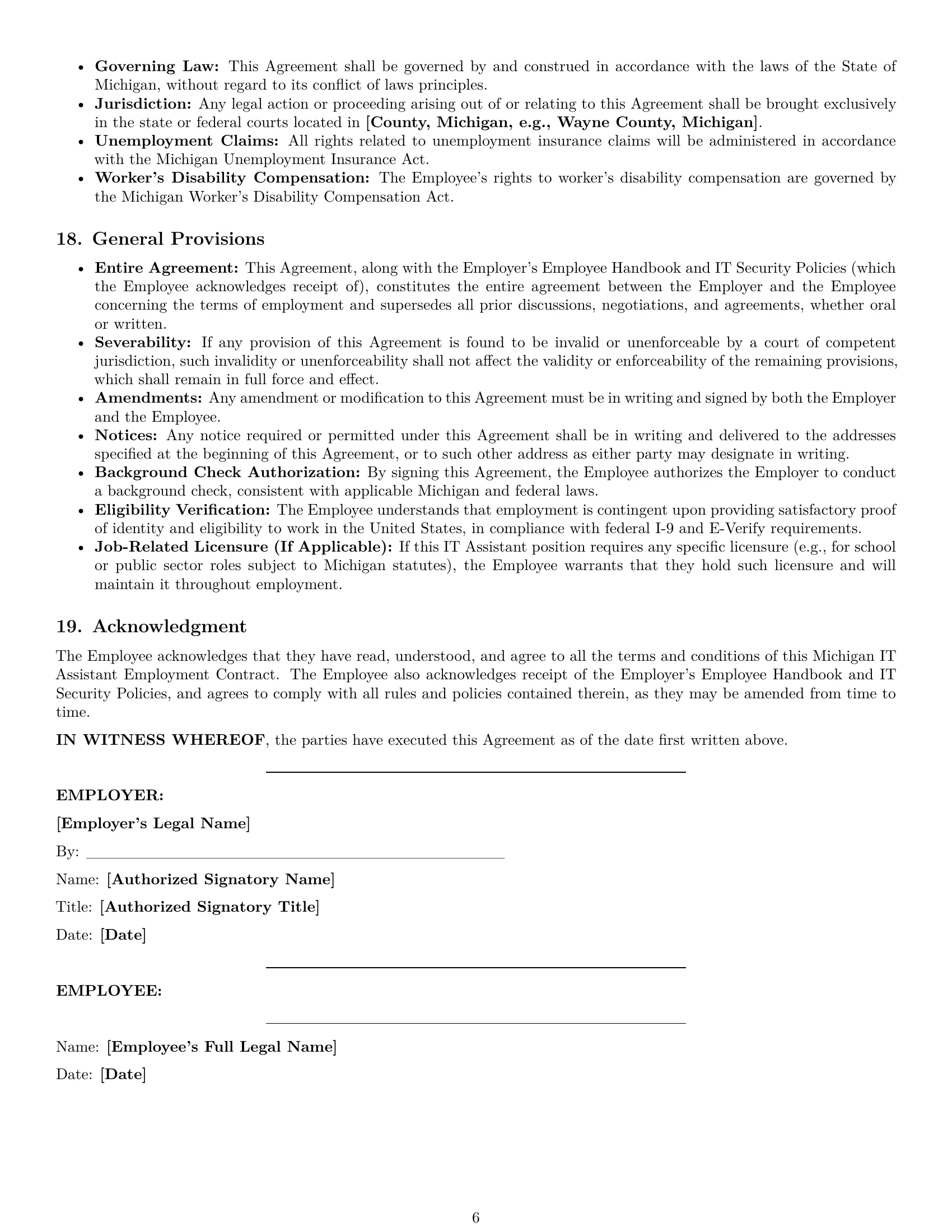 Preview page 6 of Pro Michigan IT assistant employment contract template