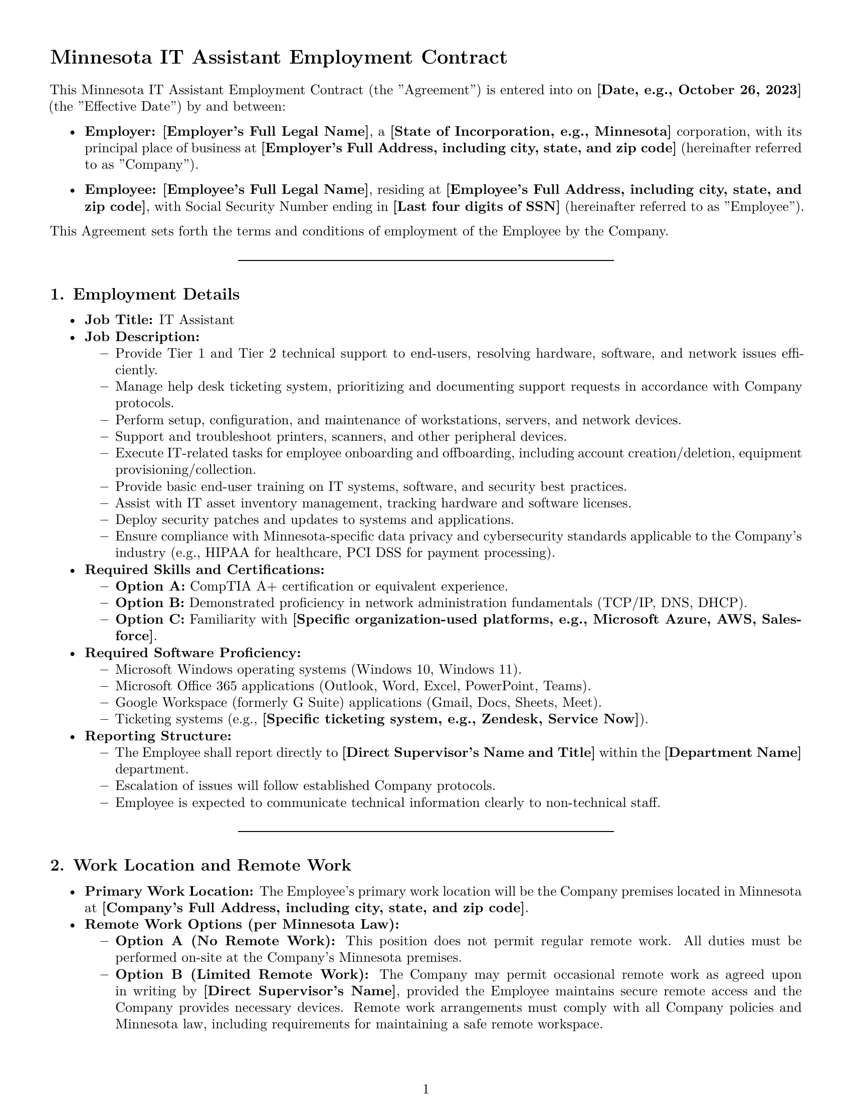 Preview page 1 of Pro Minnesota IT assistant employment contract template