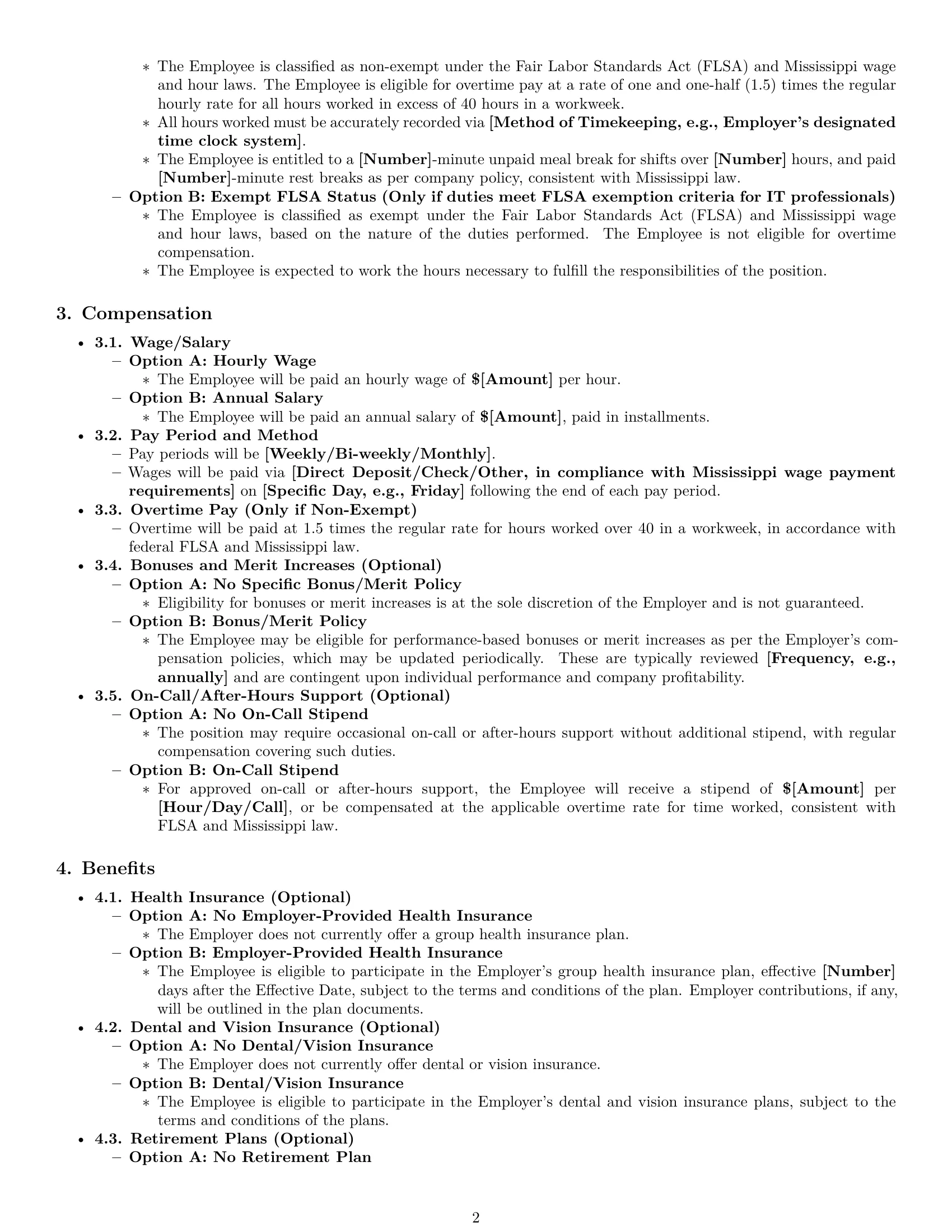 Preview page 2 of Pro Mississippi IT assistant employment contract template