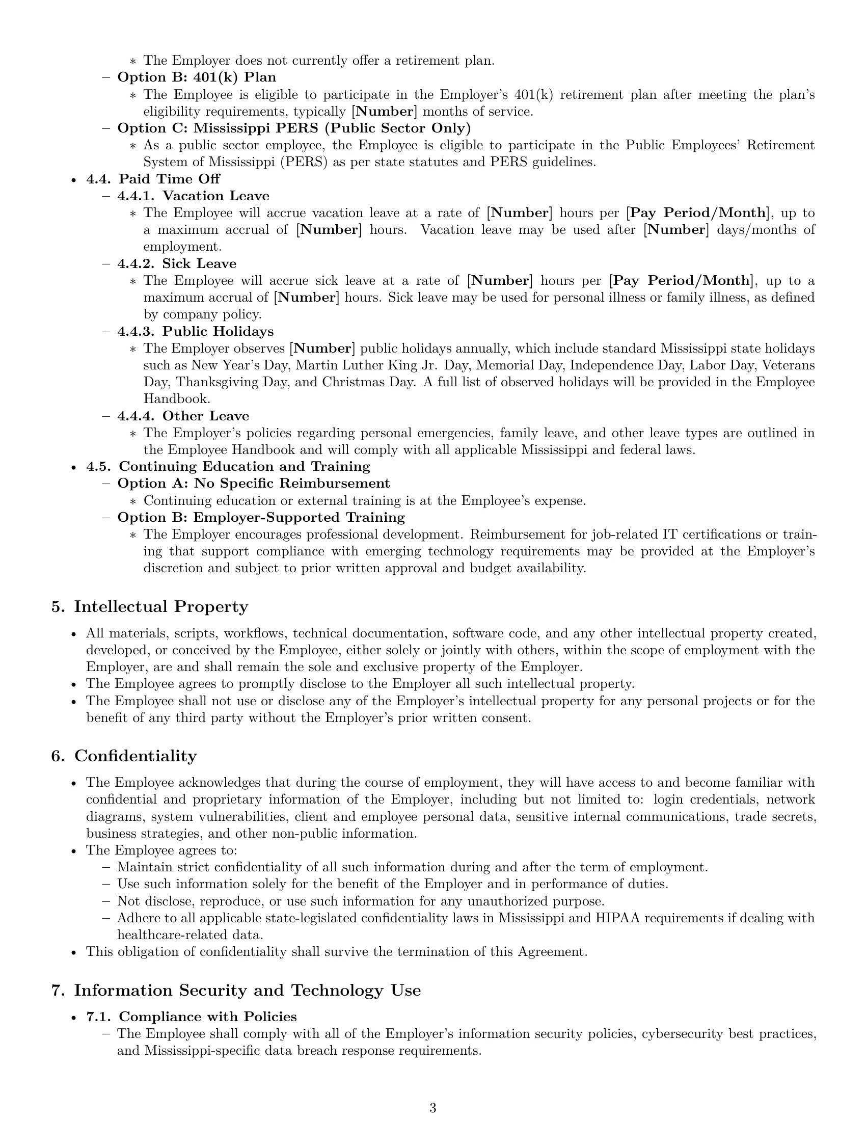 Preview page 3 of Pro Mississippi IT assistant employment contract template