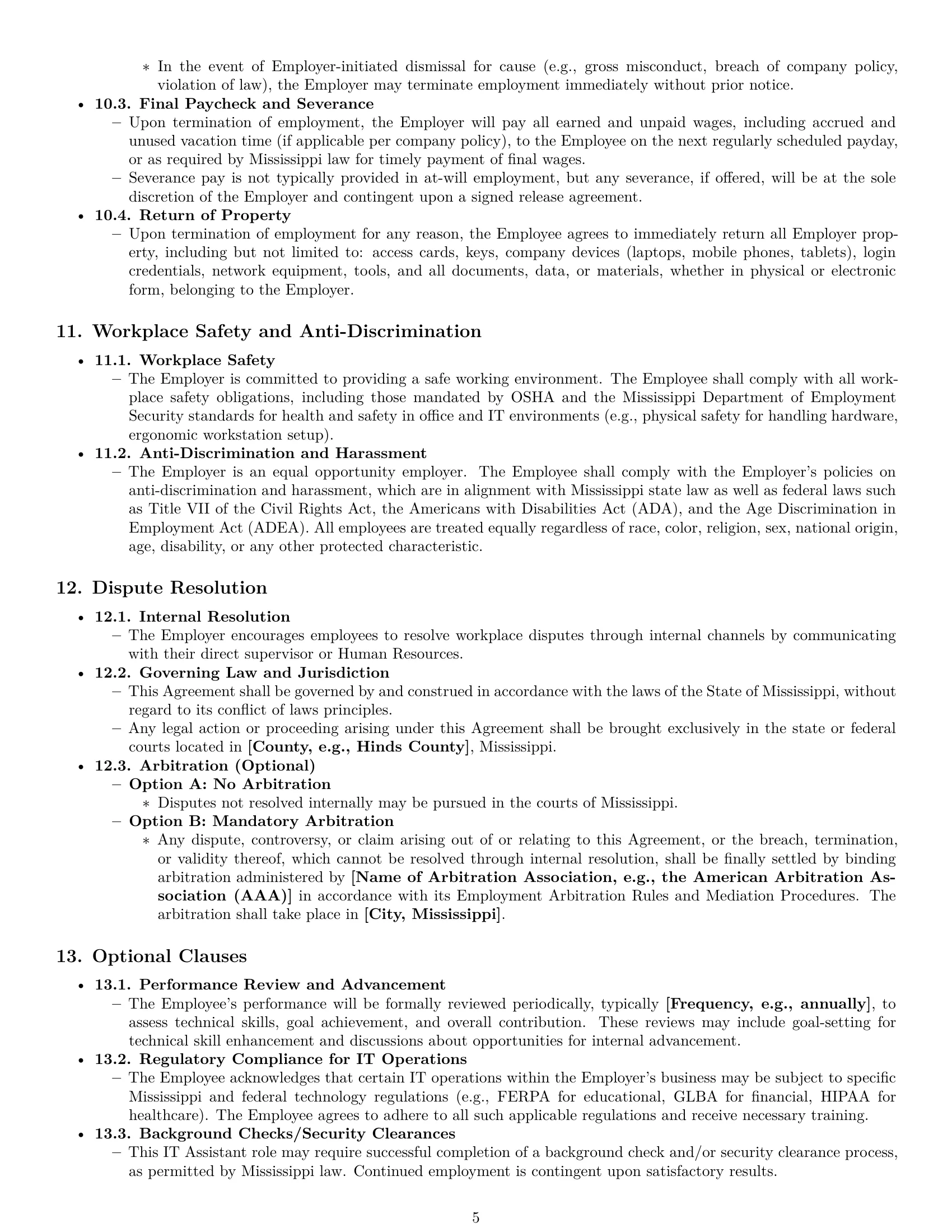 Preview page 5 of Pro Mississippi IT assistant employment contract template