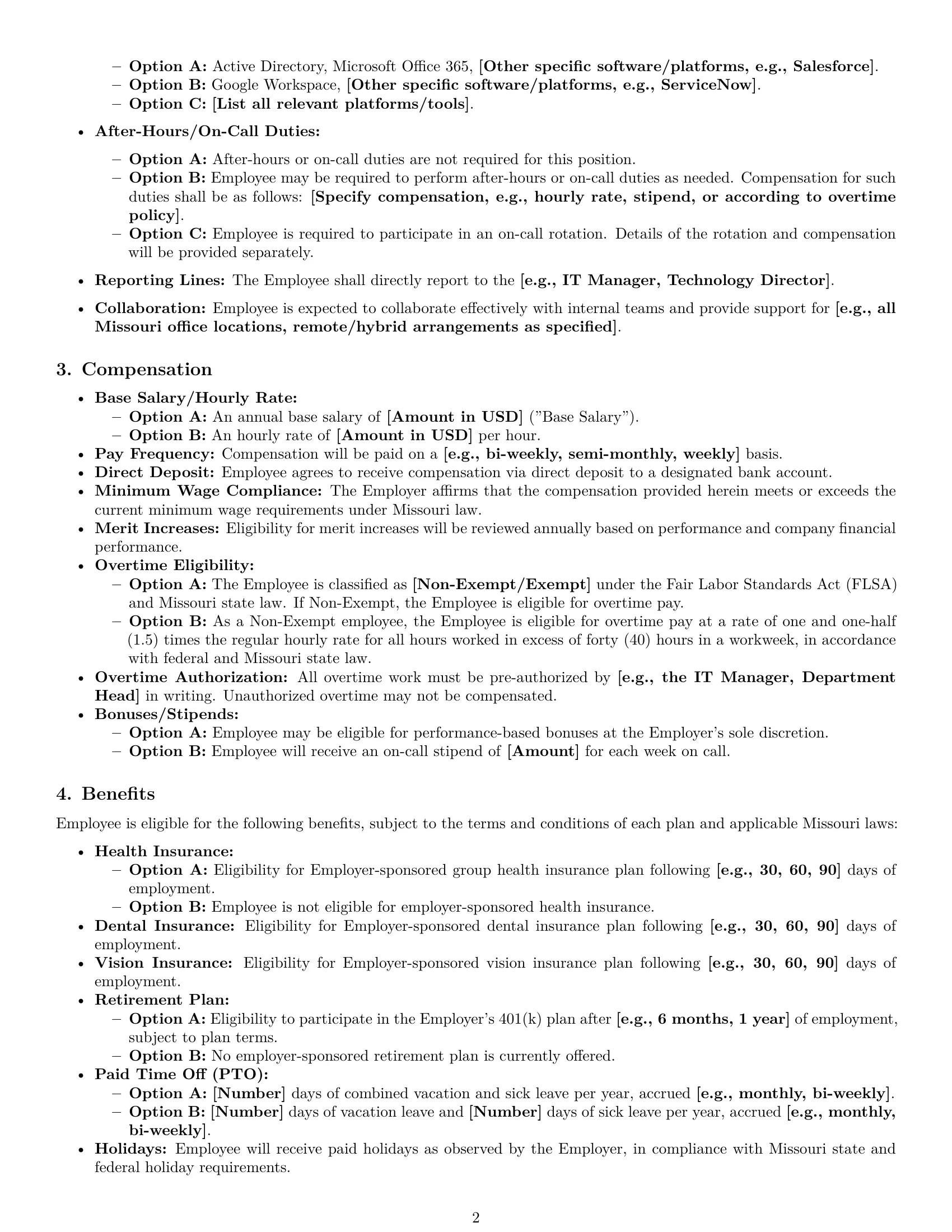 Preview page 2 of Pro Missouri IT assistant employment contract template