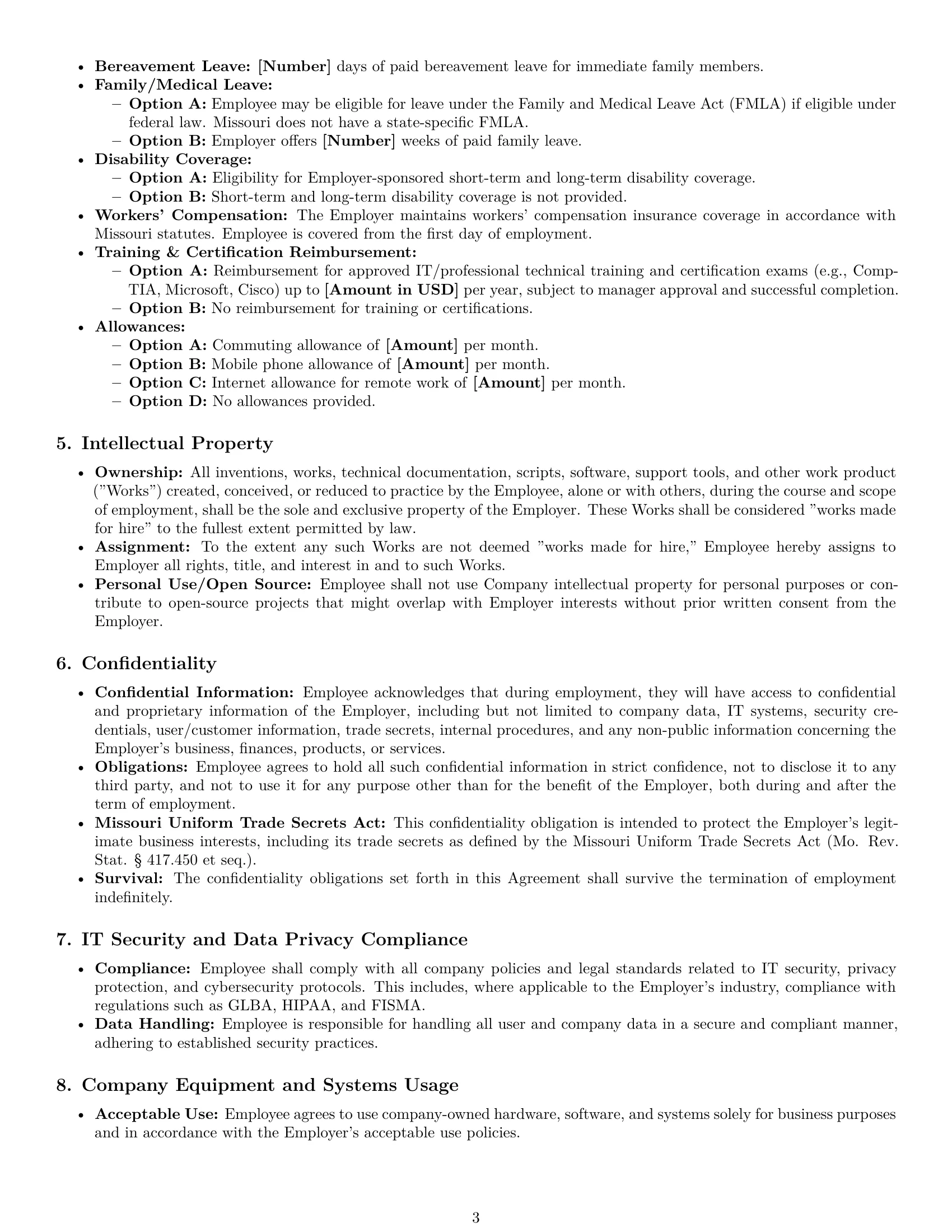Preview page 3 of Pro Missouri IT assistant employment contract template