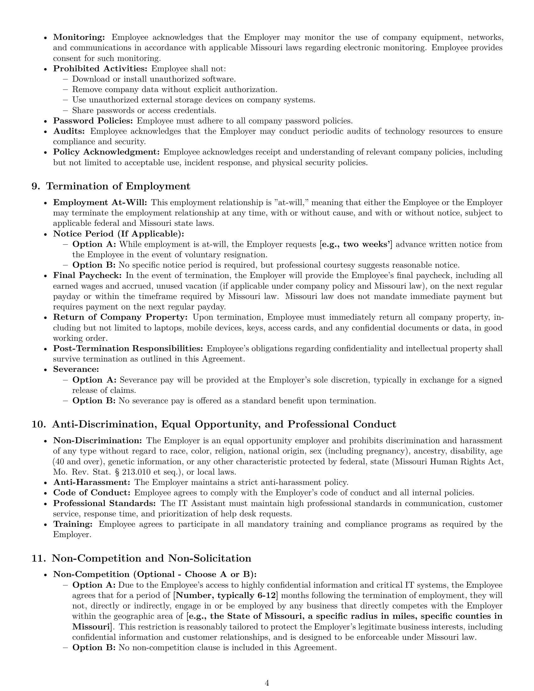 Preview page 4 of Pro Missouri IT assistant employment contract template