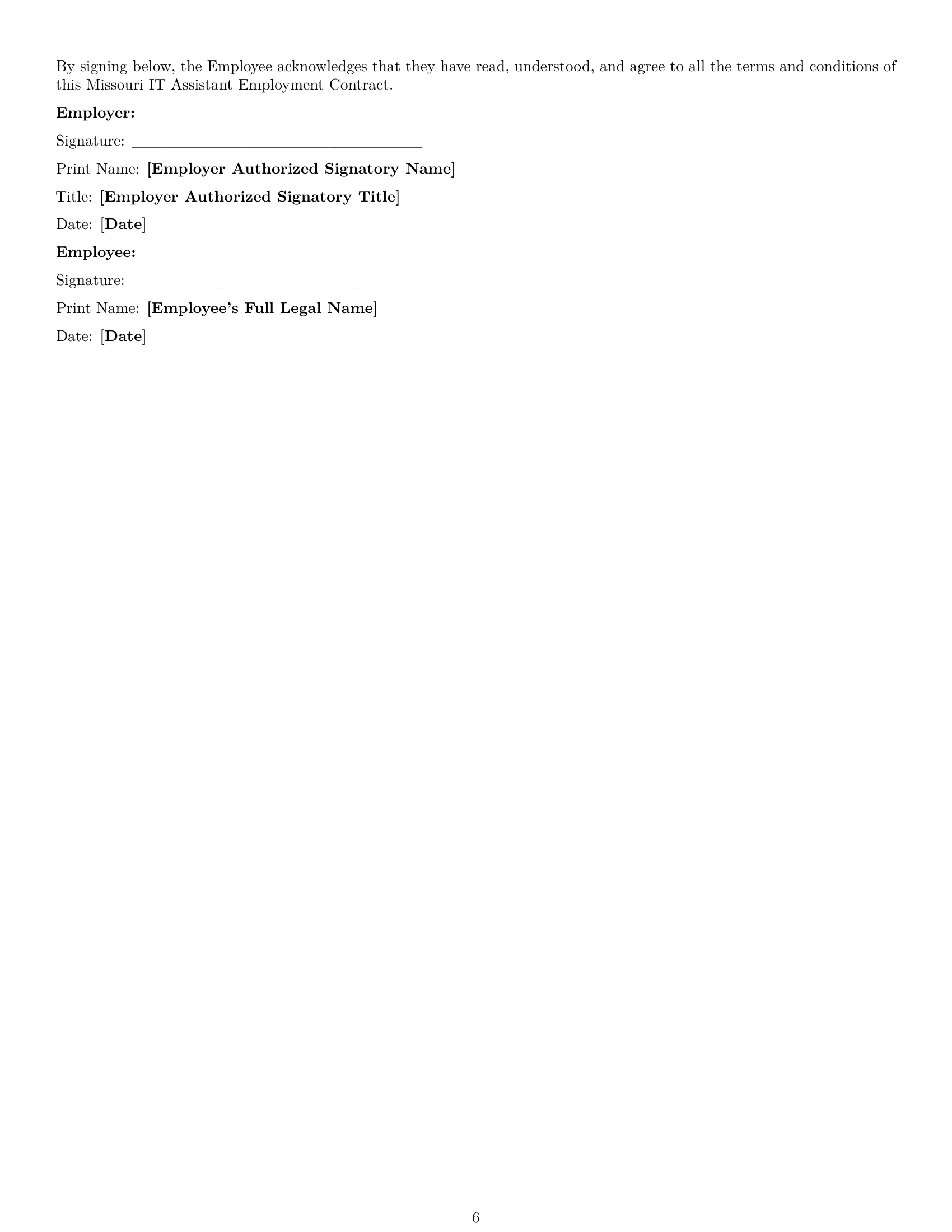 Preview page 6 of Pro Missouri IT assistant employment contract template