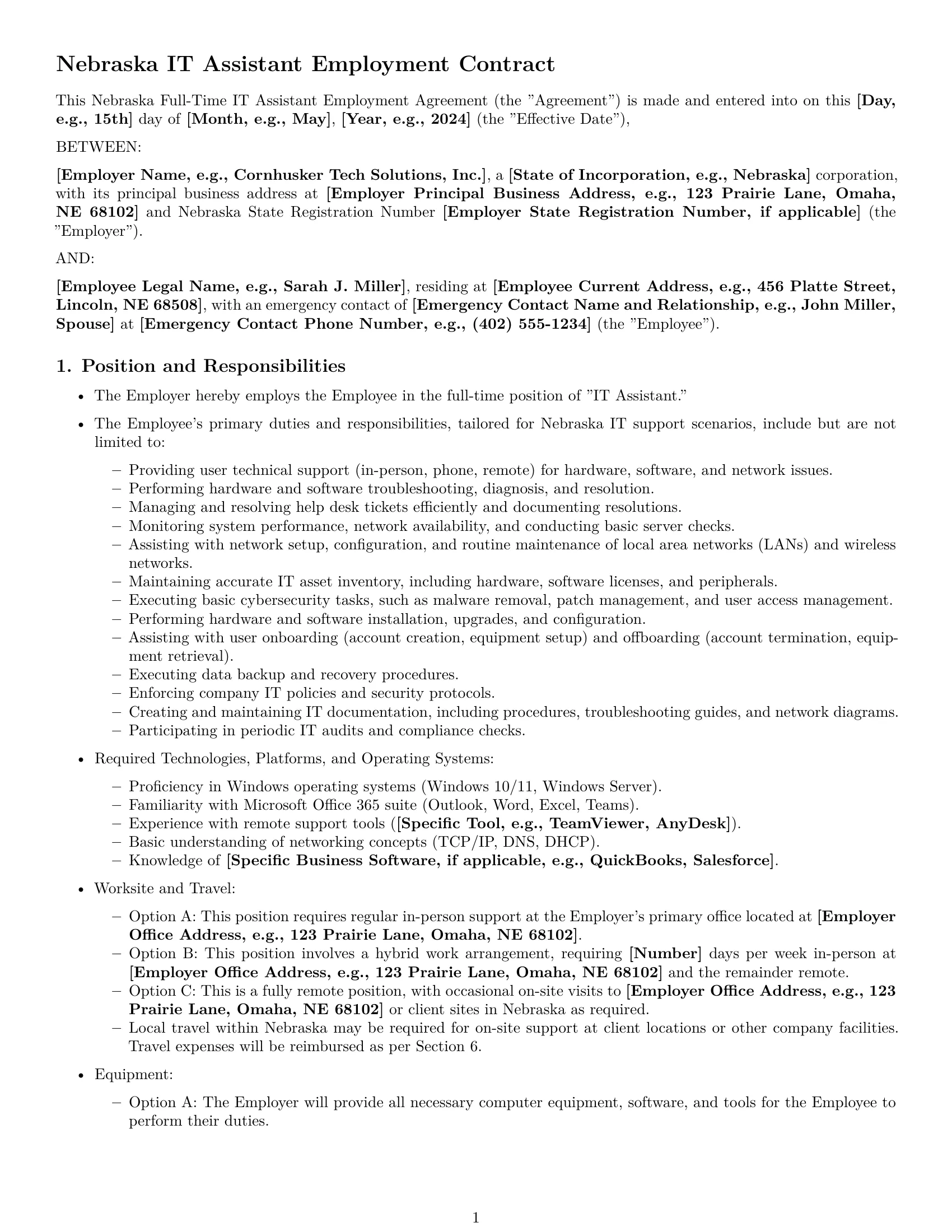 Preview page 1 of Pro Nebraska IT assistant employment contract template