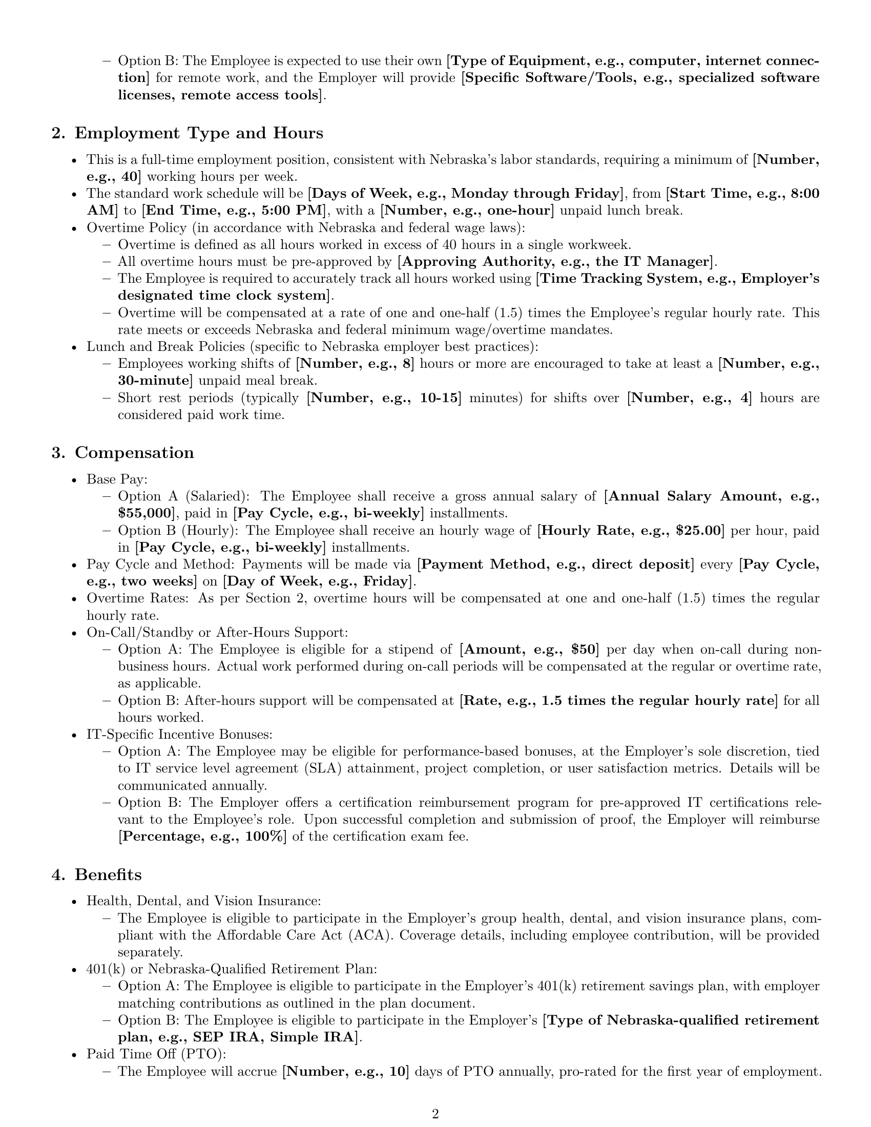 Preview page 2 of Pro Nebraska IT assistant employment contract template