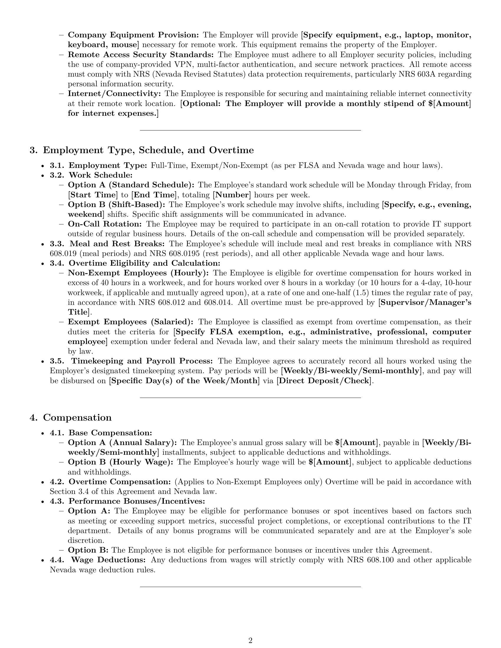 Preview page 2 of Pro Nevada IT assistant employment contract template