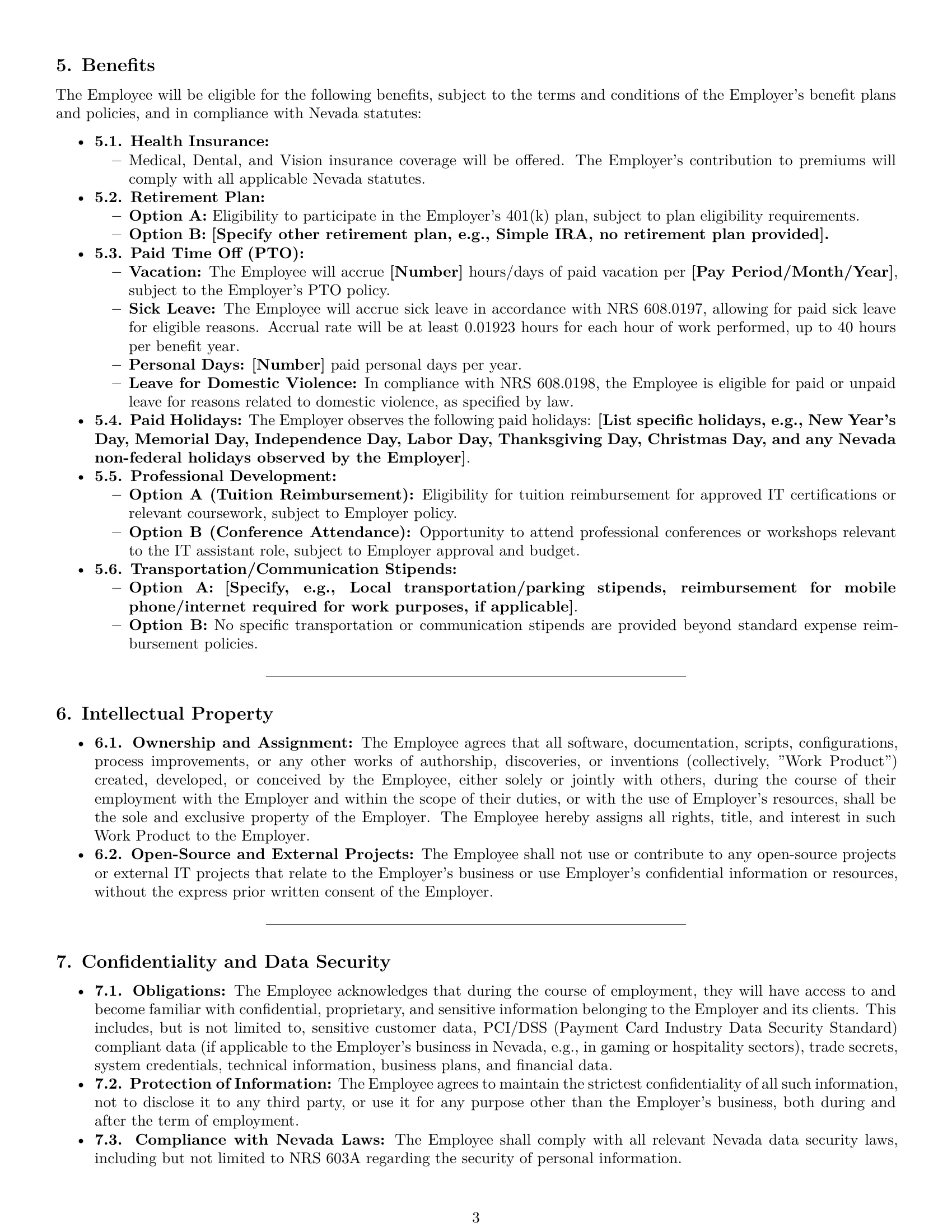 Preview page 3 of Pro Nevada IT assistant employment contract template