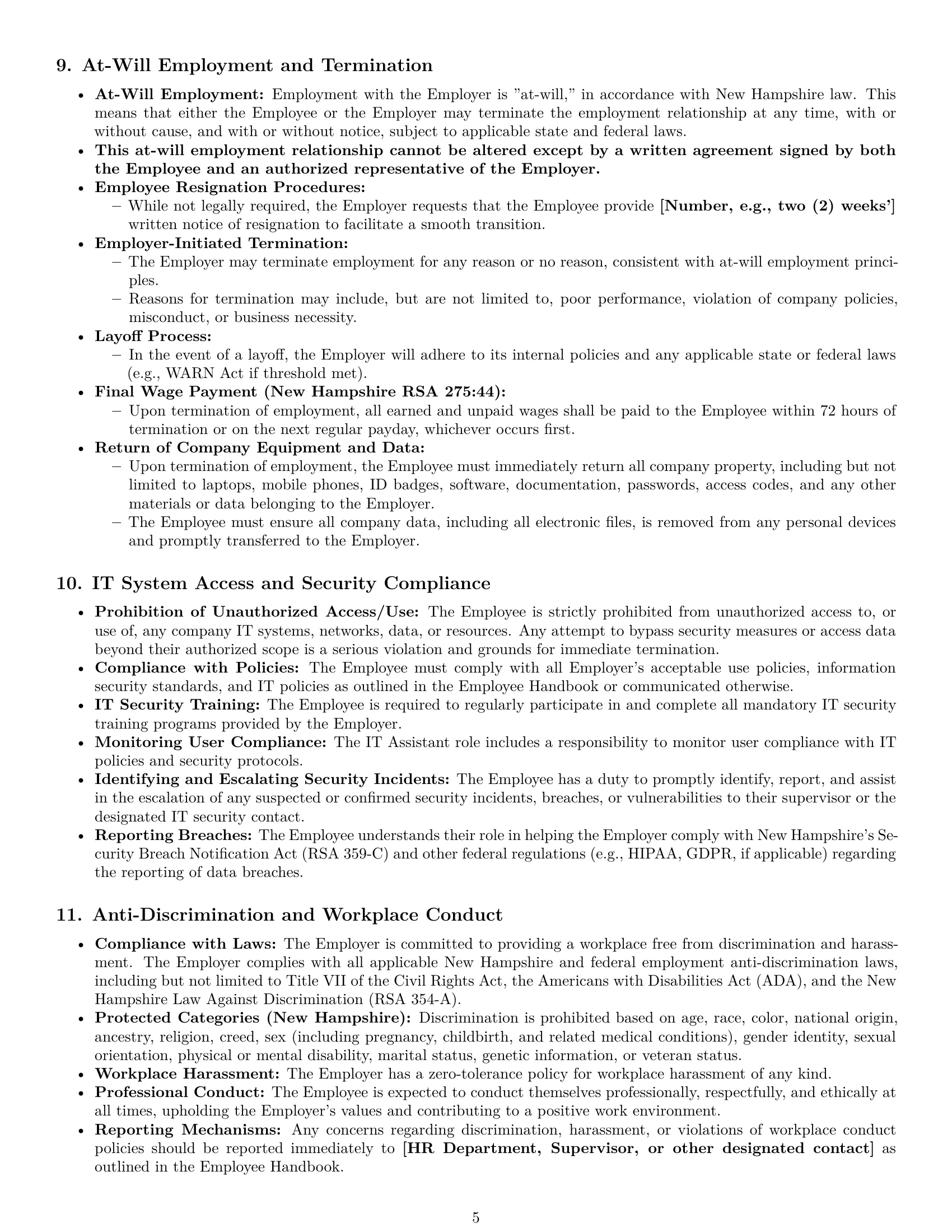Preview page 5 of Pro New Hampshire IT assistant employment contract template