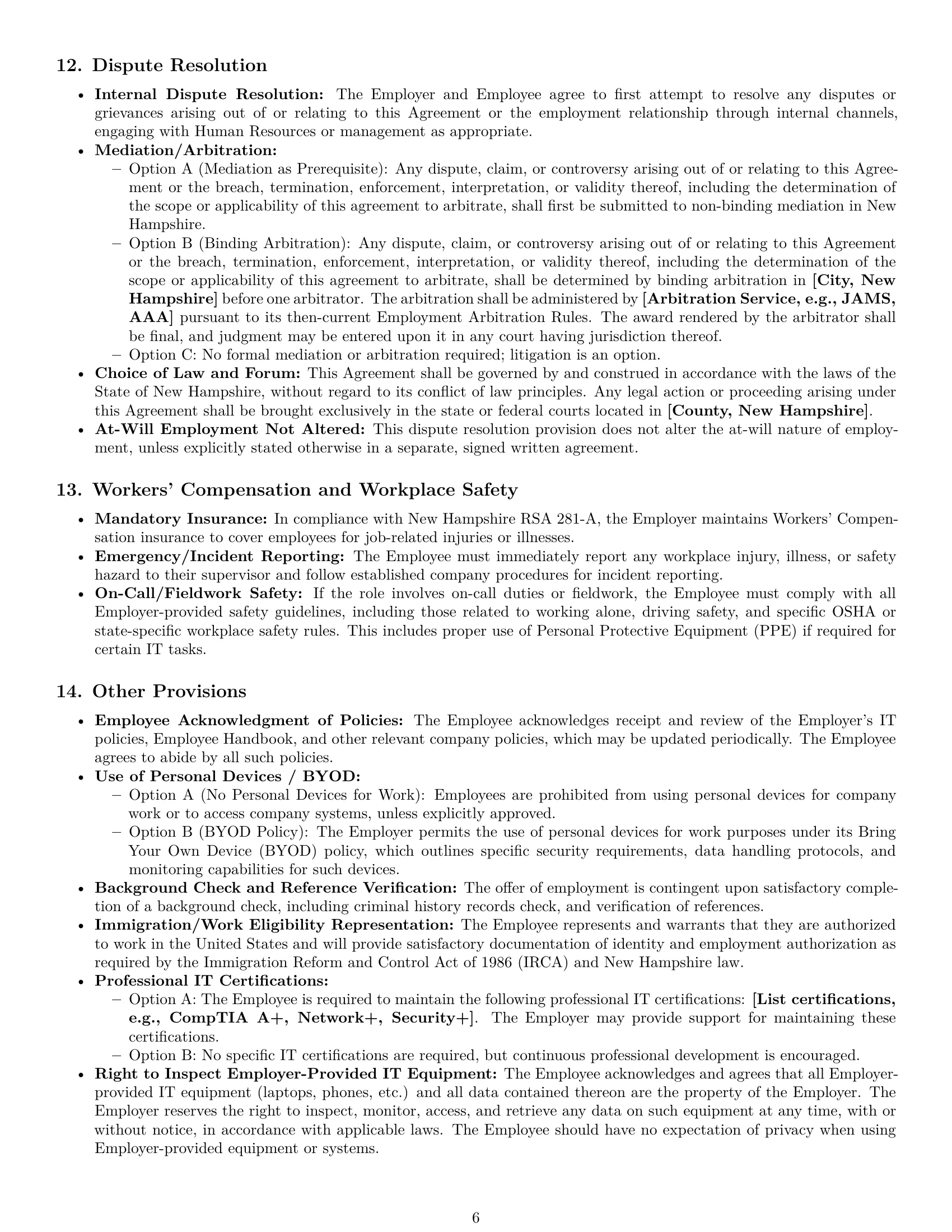 Preview page 6 of Pro New Hampshire IT assistant employment contract template