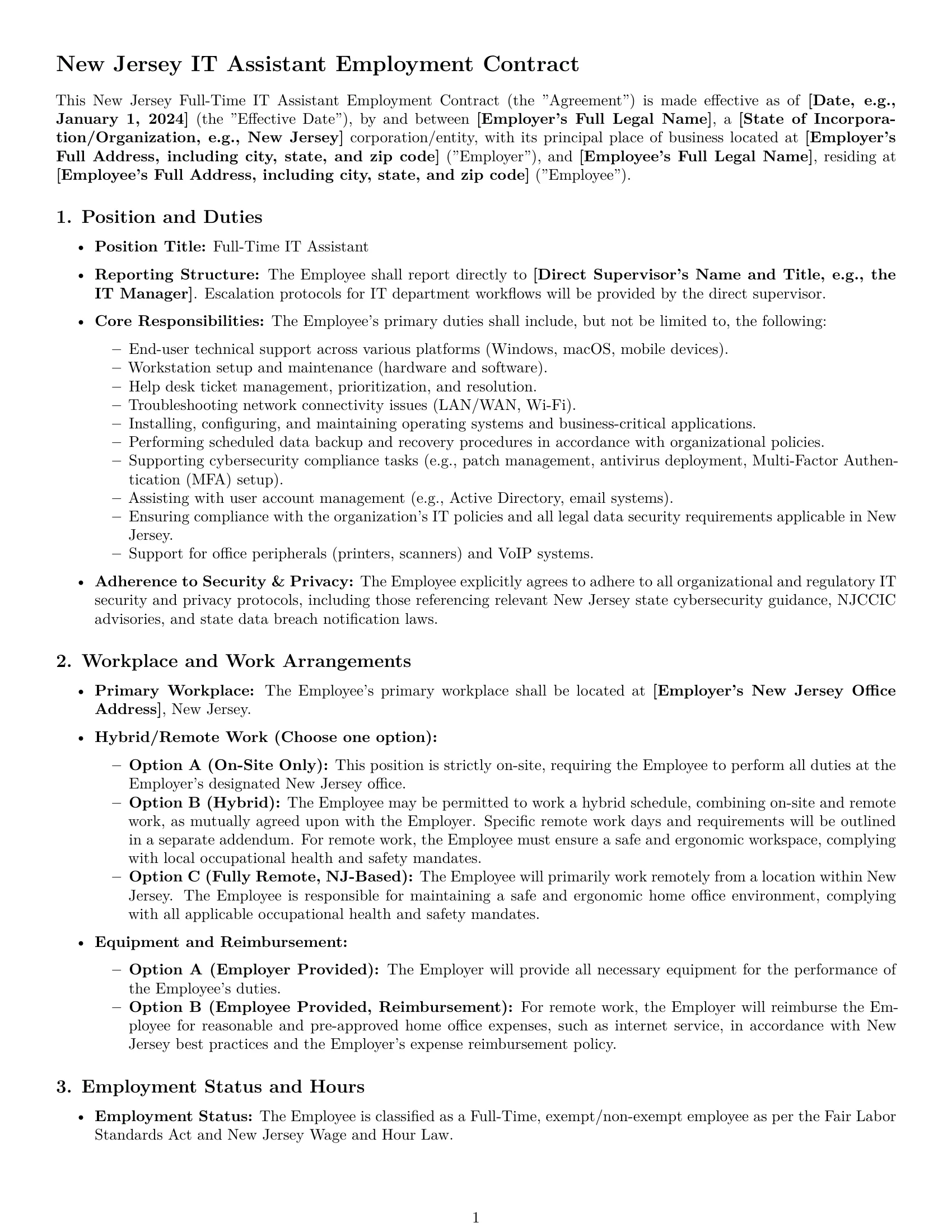 Preview page 1 of Pro New Jersey IT assistant employment contract template