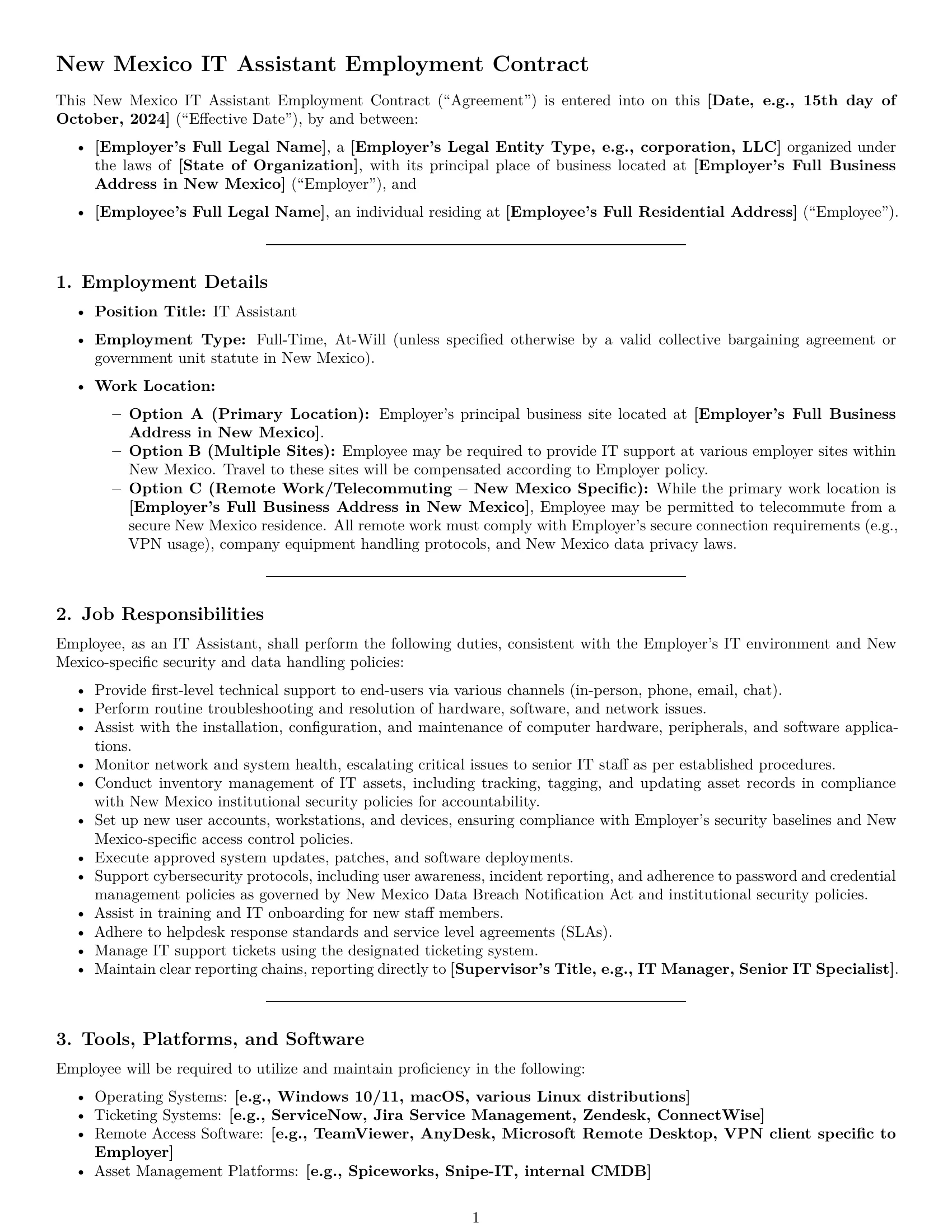 Preview page 1 of Pro New Mexico IT assistant employment contract template