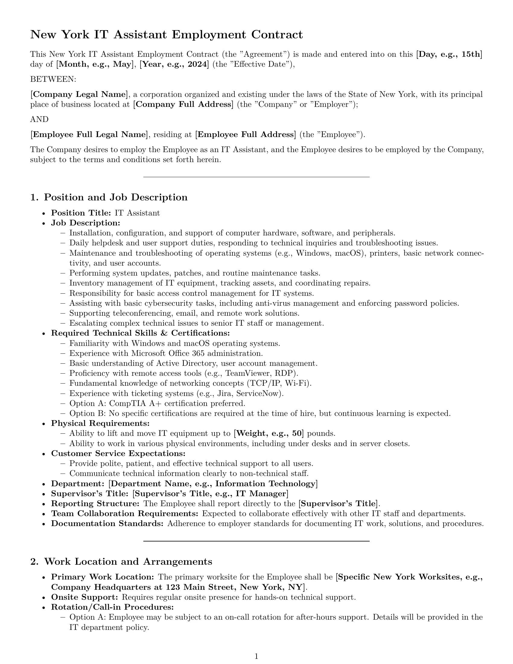 Preview page 1 of Pro New York IT assistant employment contract template
