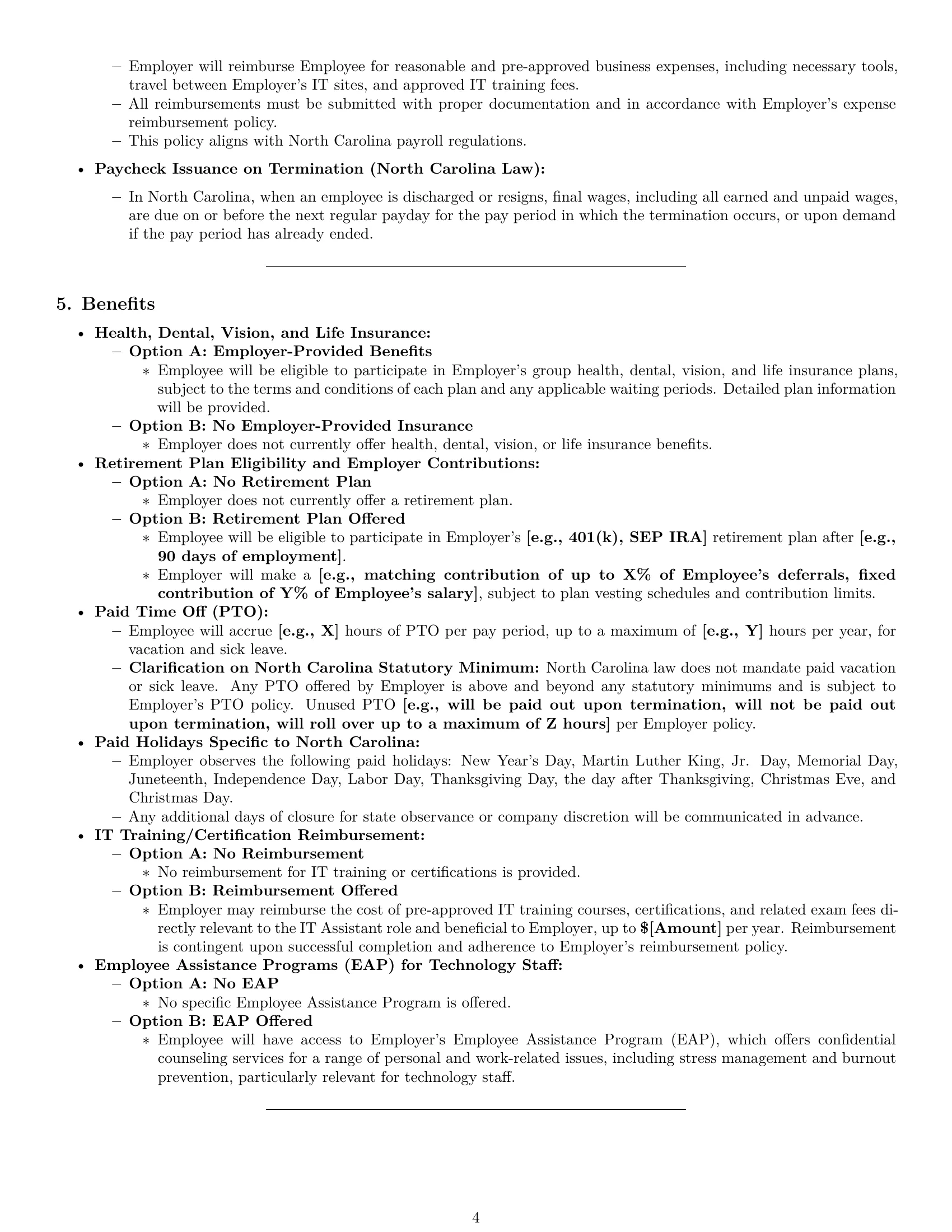 Preview page 4 of Pro North Carolina IT assistant employment contract template