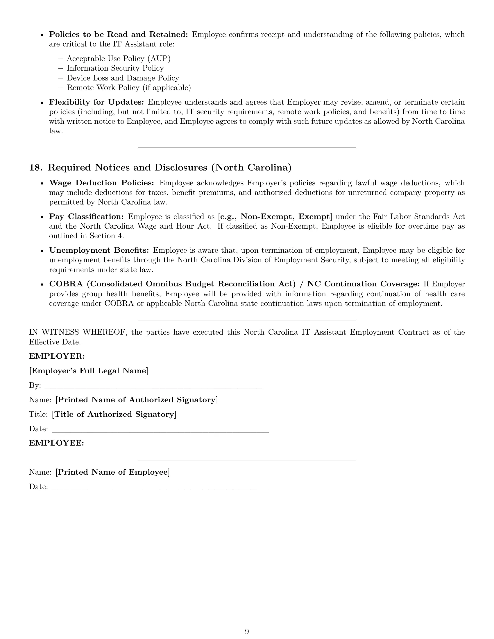 Preview page 9 of Pro North Carolina IT assistant employment contract template