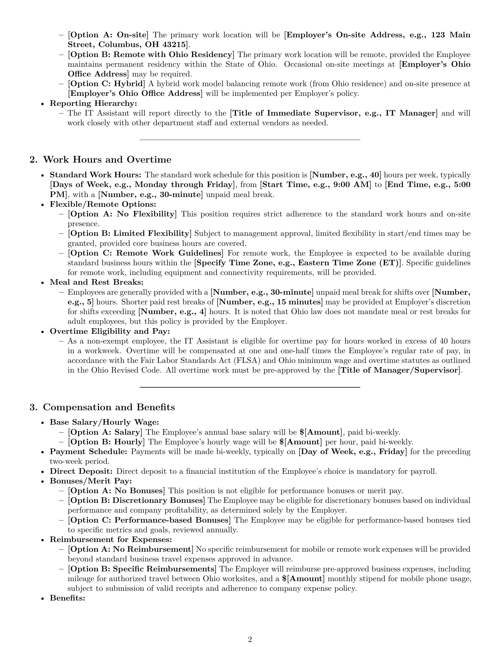 Preview page 2 of Pro Ohio IT assistant employment contract template