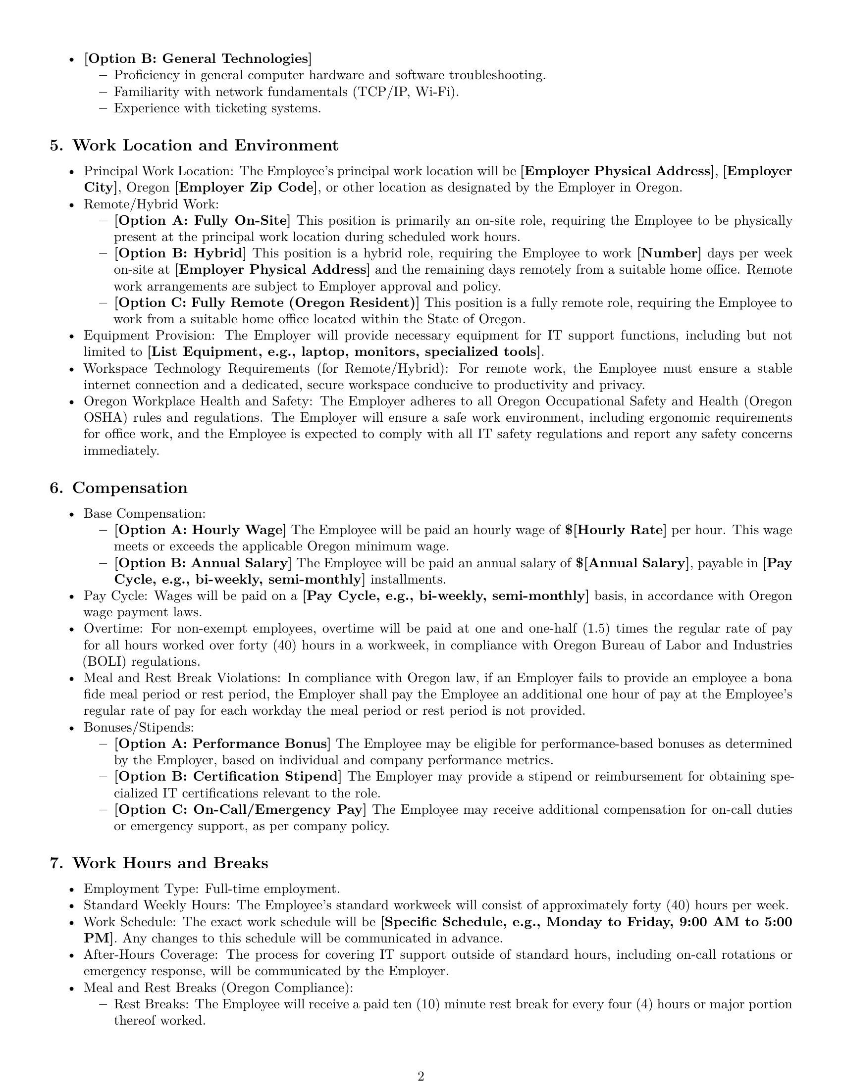 Preview page 2 of Pro Oregon IT assistant employment contract template