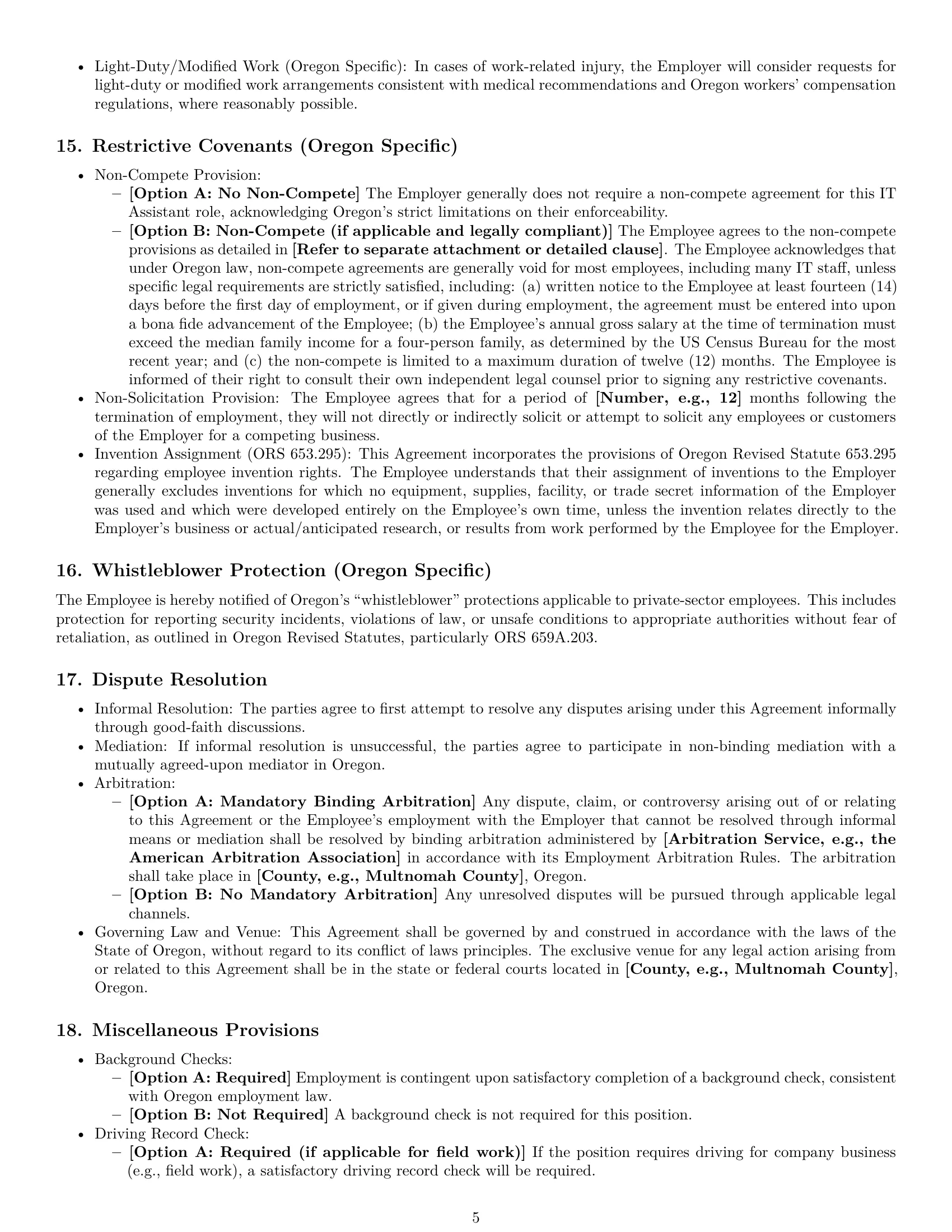 Preview page 5 of Pro Oregon IT assistant employment contract template