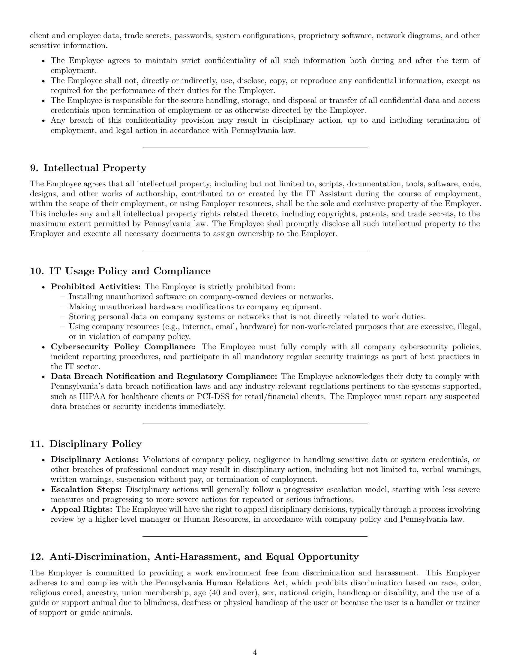 Preview page 4 of Pro Pennsylvania IT assistant employment contract template