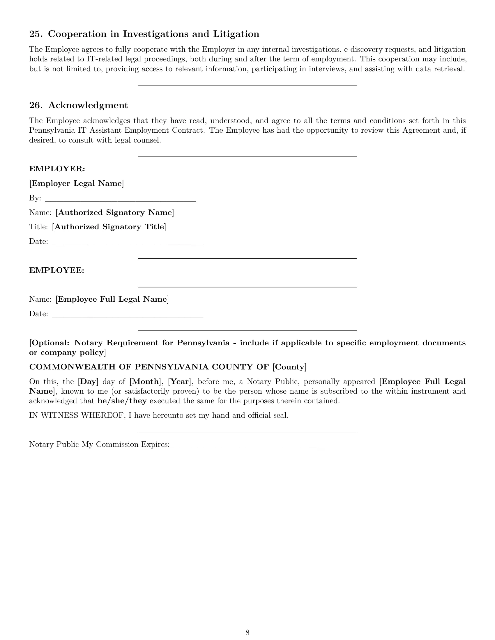 Preview page 8 of Pro Pennsylvania IT assistant employment contract template