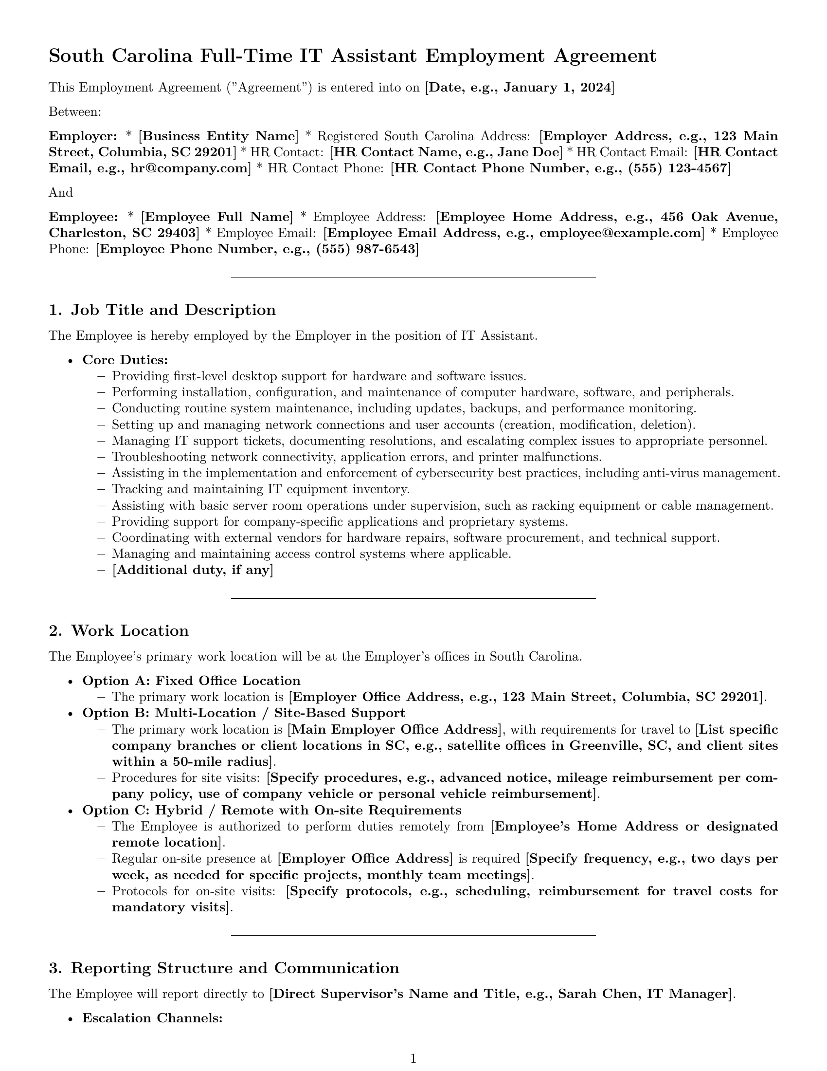 Preview page 1 of Pro South Carolina IT assistant employment contract template