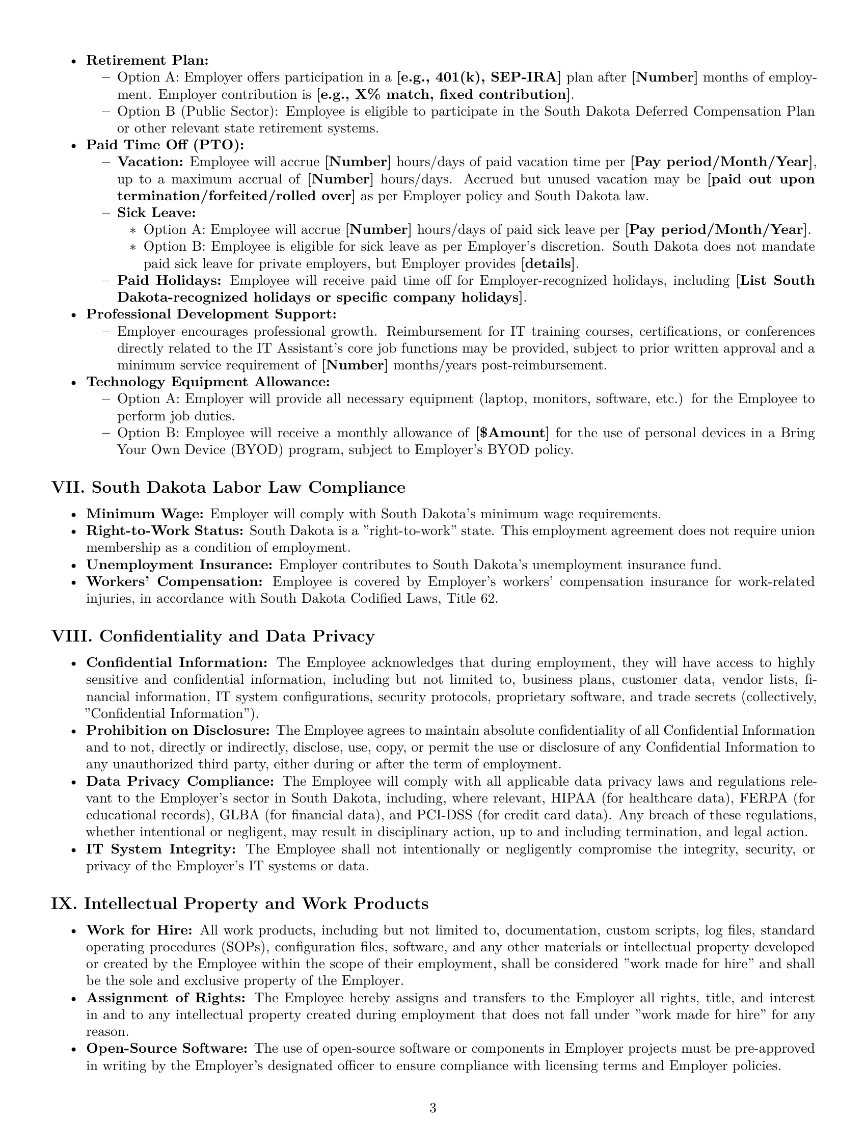Preview page 3 of Pro South Dakota IT assistant employment contract template