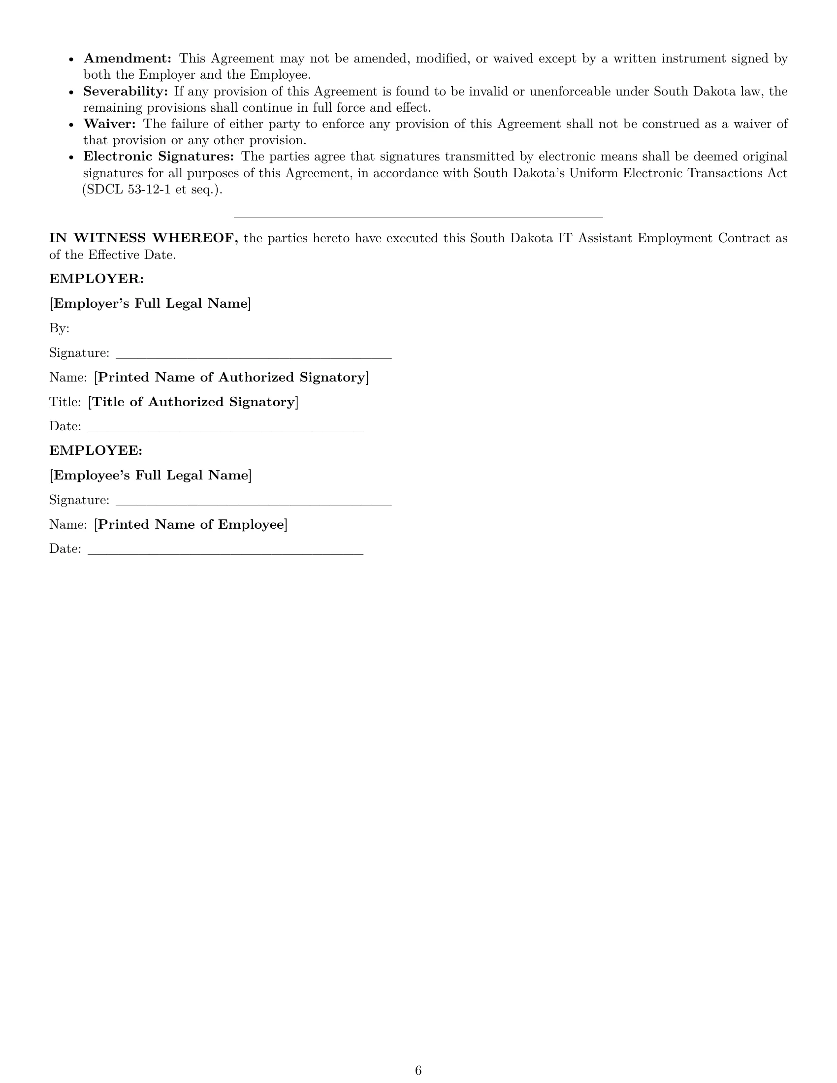 Preview page 6 of Pro South Dakota IT assistant employment contract template
