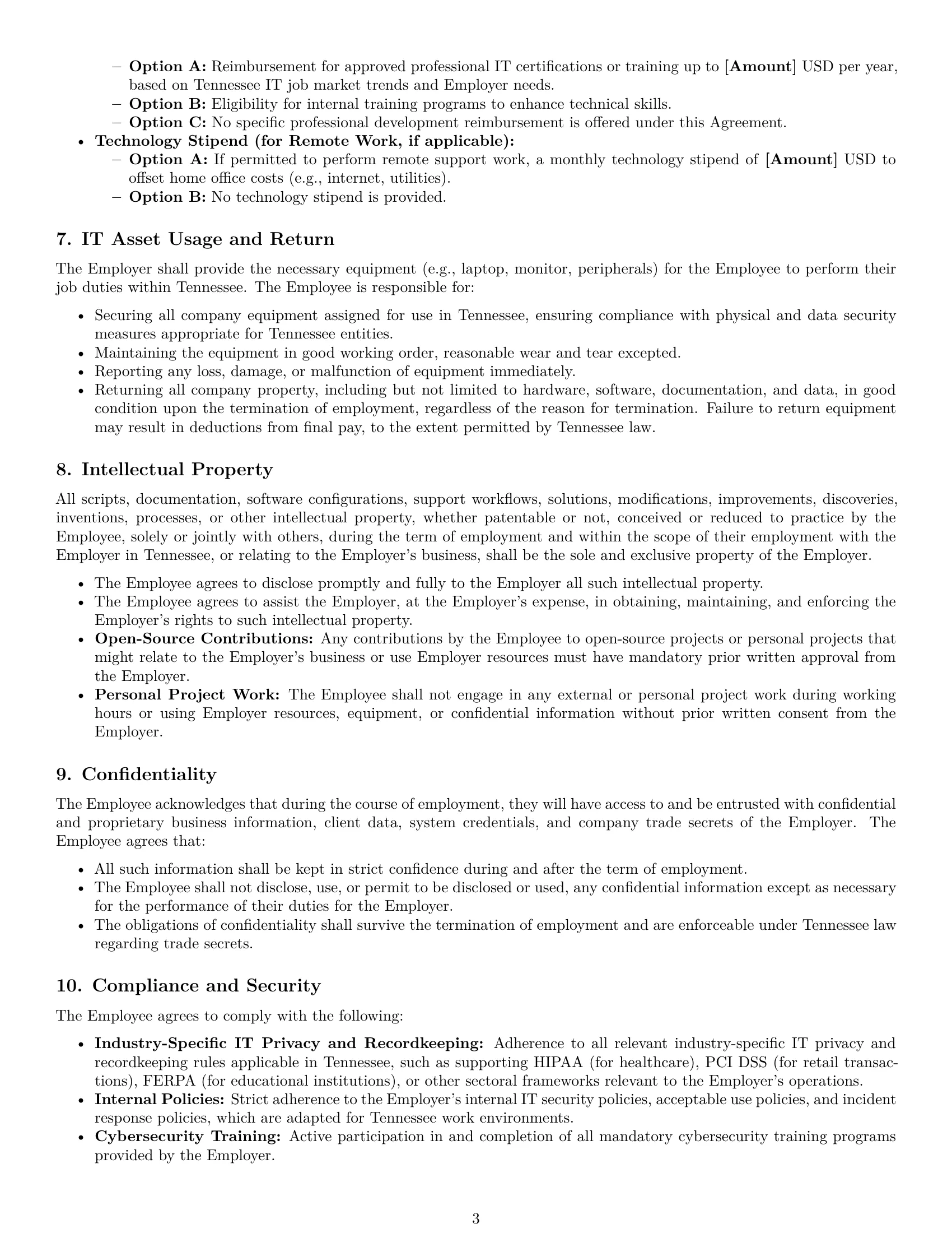 Preview page 3 of Pro Tennessee IT assistant employment contract template